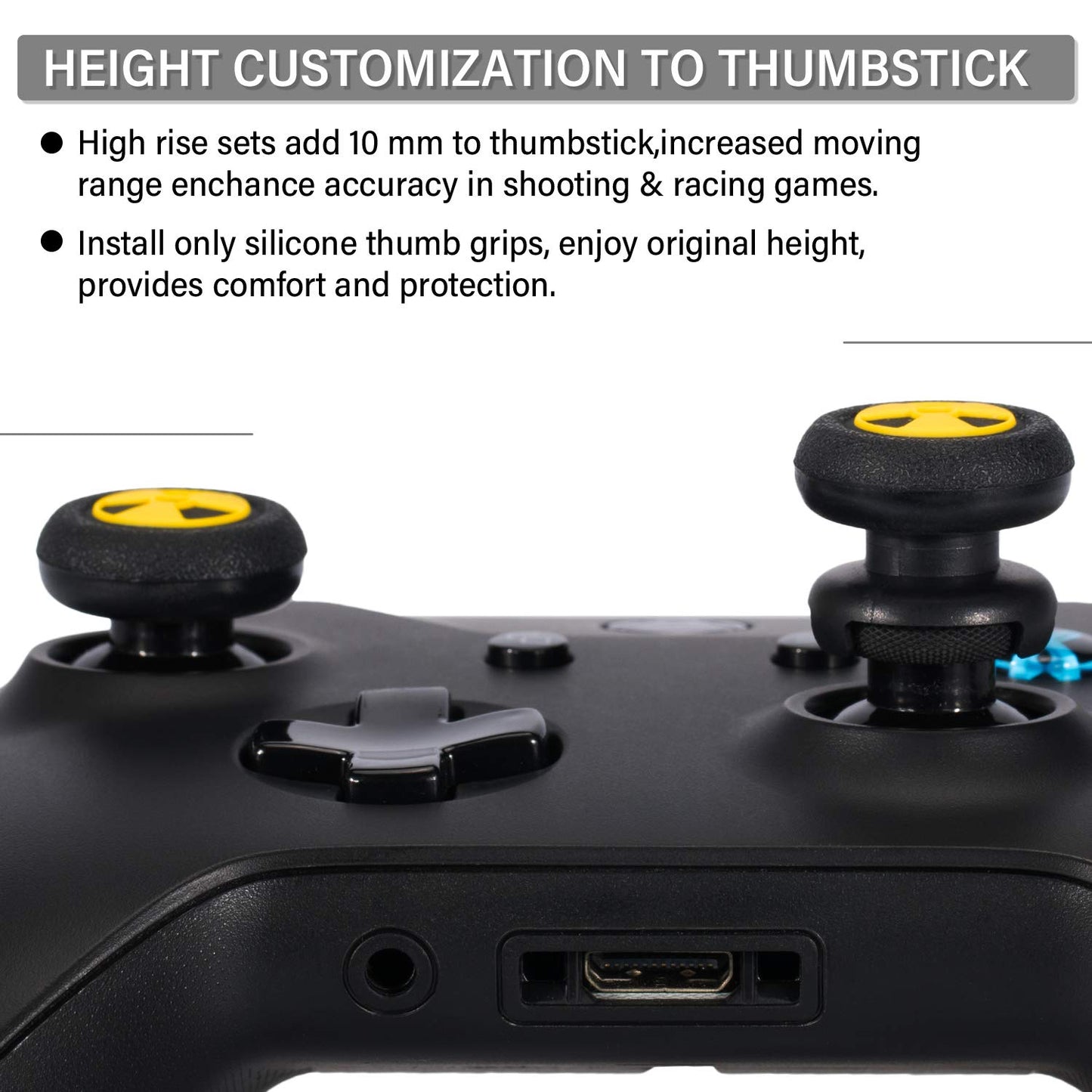 Playrealm FPS Thumbstick Extender x 2 & Printing Rubber Silicone Grip Cover x 4 for Xbox Series X/S & Xbox One Controller(Radiation Black & BioH Red)