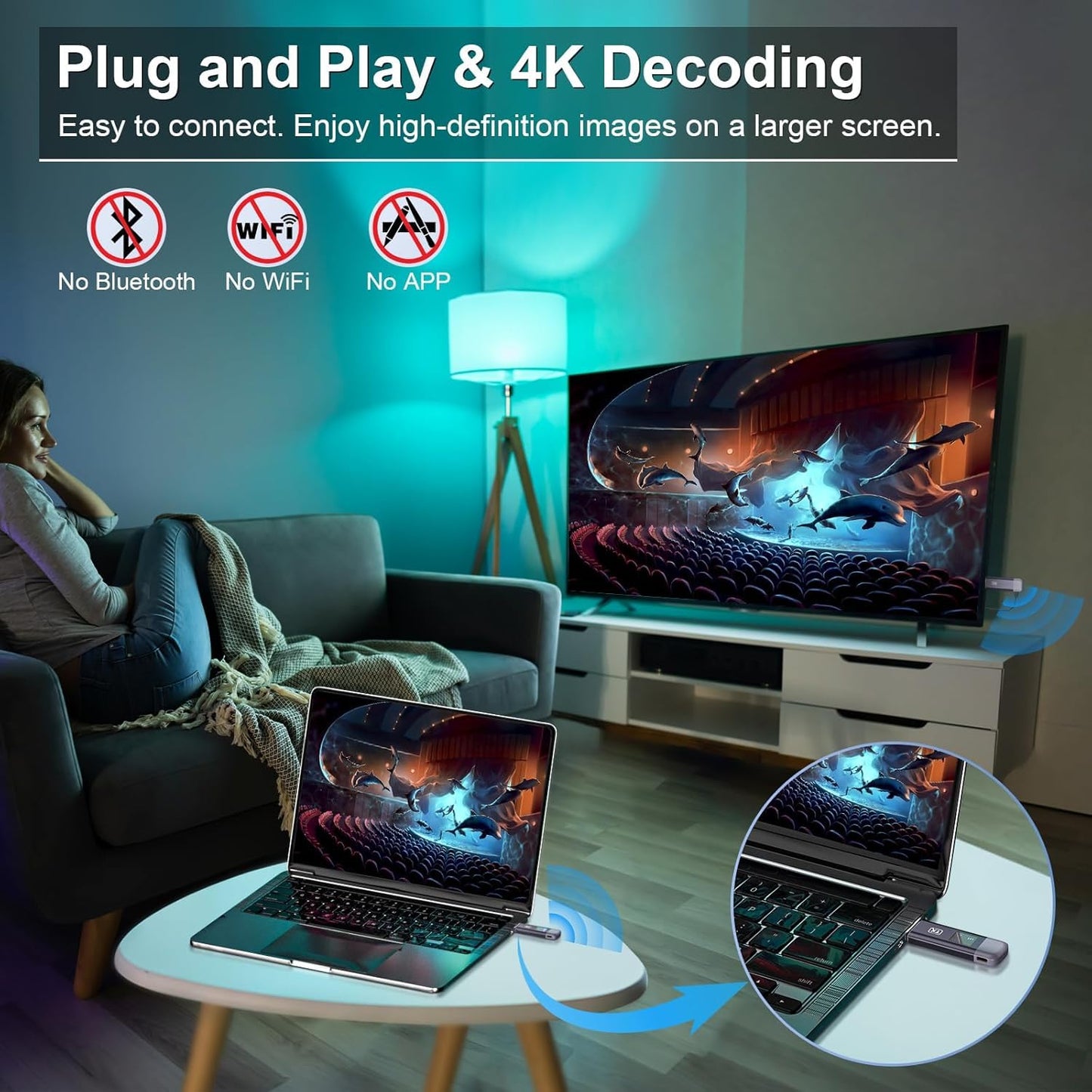 TTQ Wireless HDMI Transmitter and Receiver 2026 Upgraded Extender 4K Decode Input 1080P Output Plug&Play Portable 2.4G/5.8G for Video and Audio