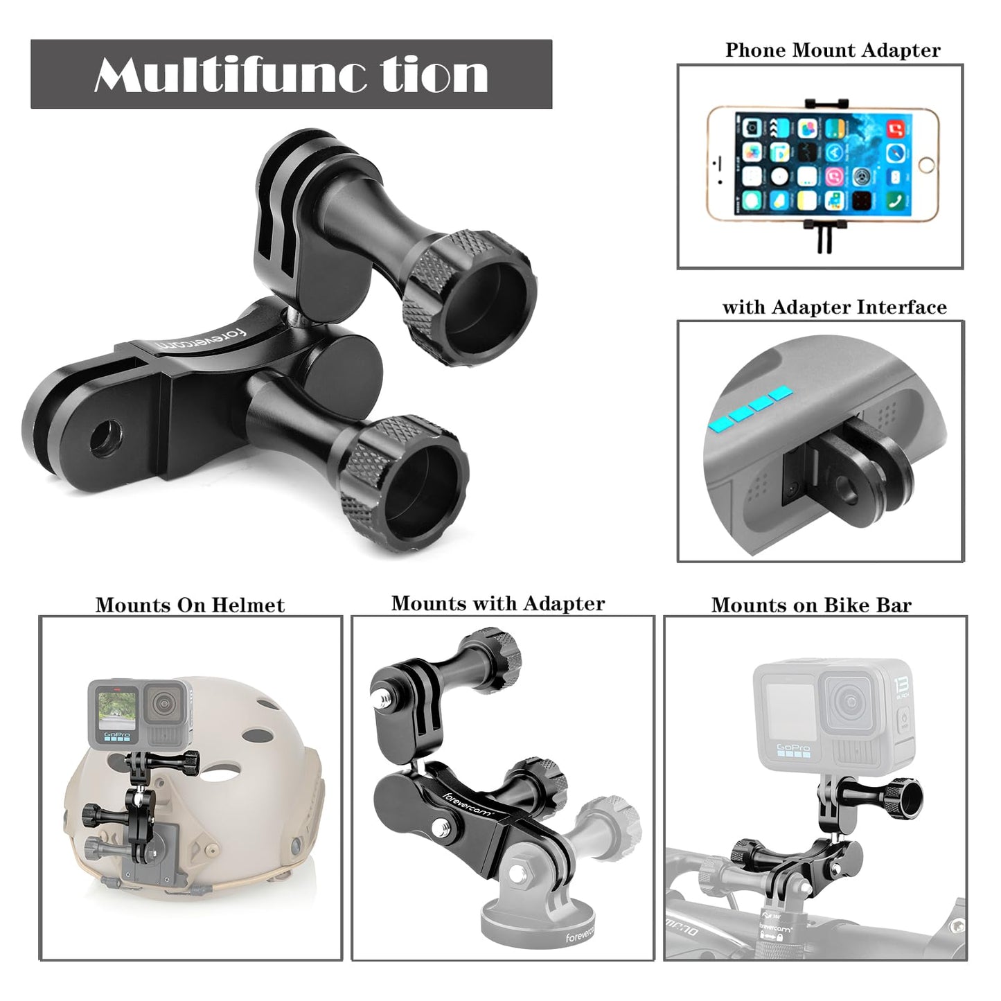 Forevercam Aluminum Extension Mount for Gopro Hero 13 12 11 10 9 8 DJI Osmo Insta360 AKASO and Other Action Camera 360° Rotary Extension Arm Ball
