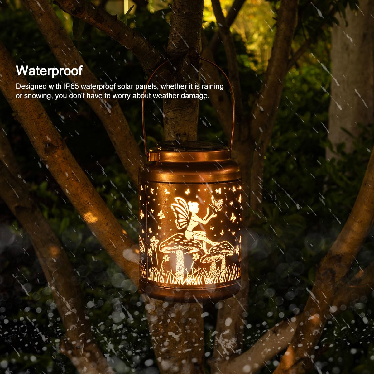 RESNICE Outdoor Waterproof Fairy Solar Lanterns Metal Hanging Garden Light Decorative Solar Powered Lamp for Garden Backyard Patio Porch and Tree