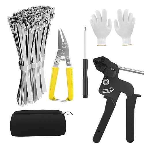 Metal Zip Ties 11.8 Inch 100 PCS | Self-Locking | 304 Epoxy-Coated Stainless Steel Zip Ties | Includes Gun, Scissor, Storage Bag, Tie Remover, Gloves