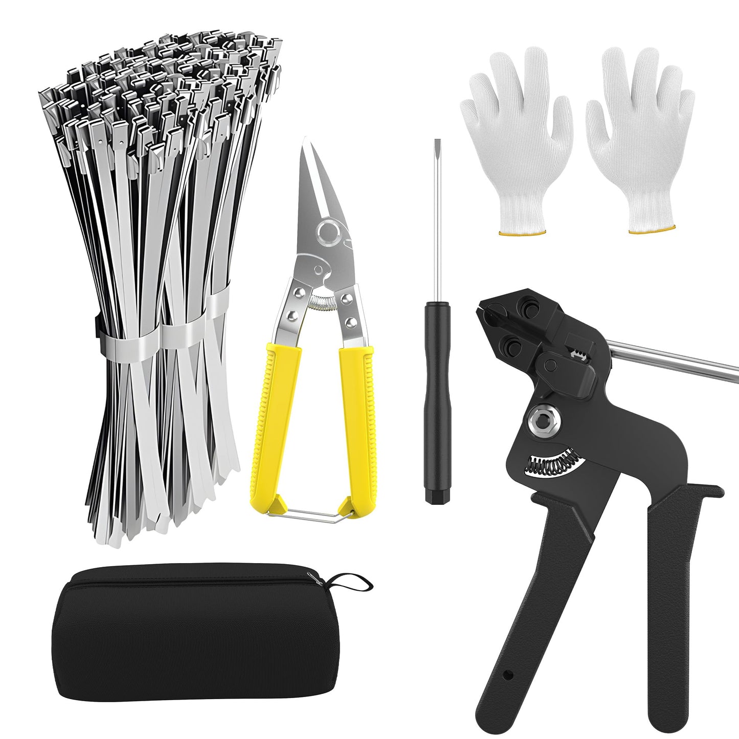 Metal Zip Ties 11.8 Inch 100 PCS | Self-Locking | 304 Epoxy-Coated Stainless Steel Zip Ties | Includes Gun, Scissor, Storage Bag, Tie Remover, Gloves
