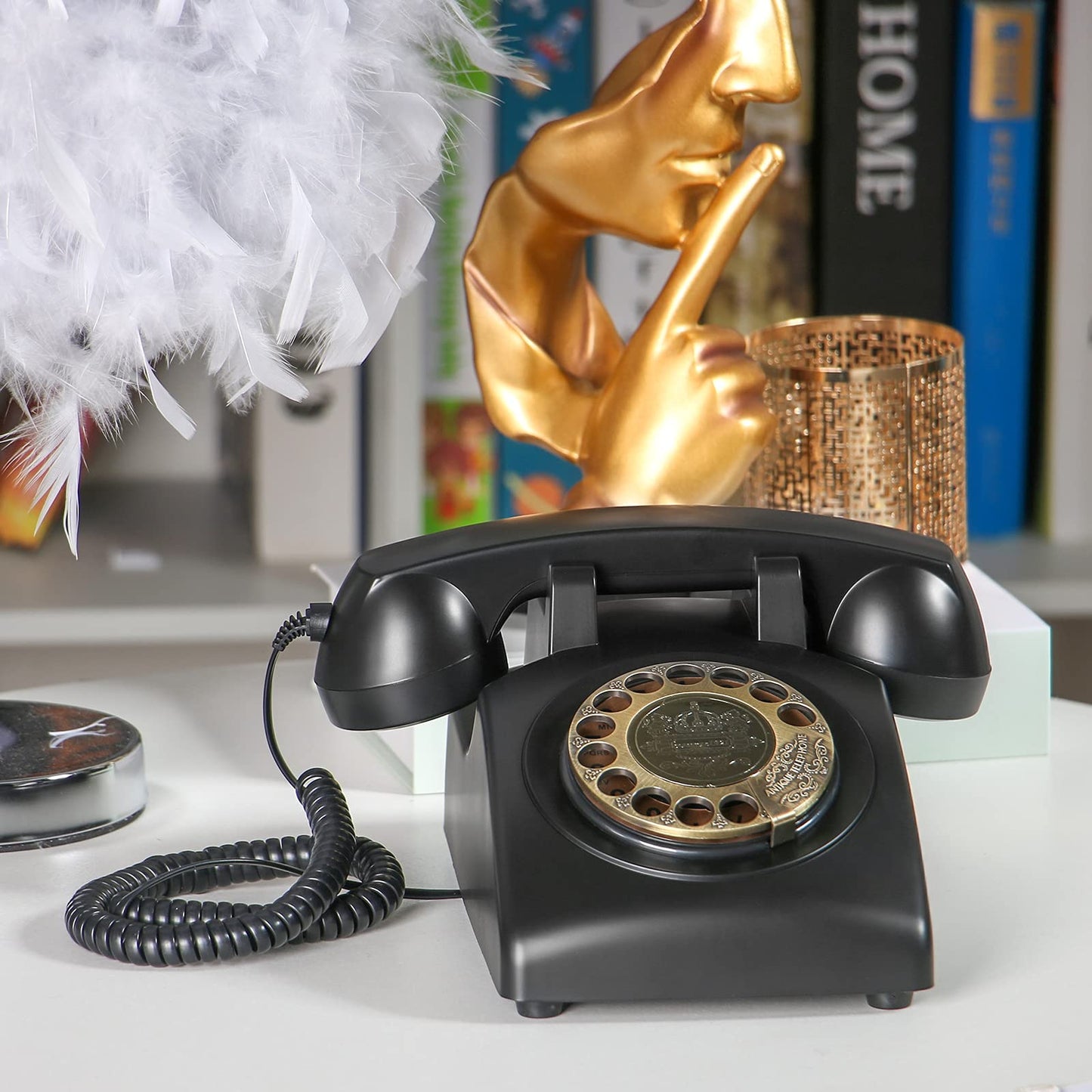 QUOXO Rotary Retro Telephone,1950's Old Antique Corded Landline Dial Phones, Classic Desk Wall Phone for Home Office Decor