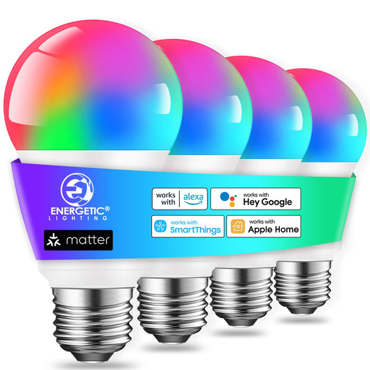 Energetic Light Bulbs Work with Alexa/Apple Home/Google Home/SmartThings, Matter Smart A19 LED Light Bulb, E26 RGB Smart Bulbs, 60W Equivalent, 800LM
