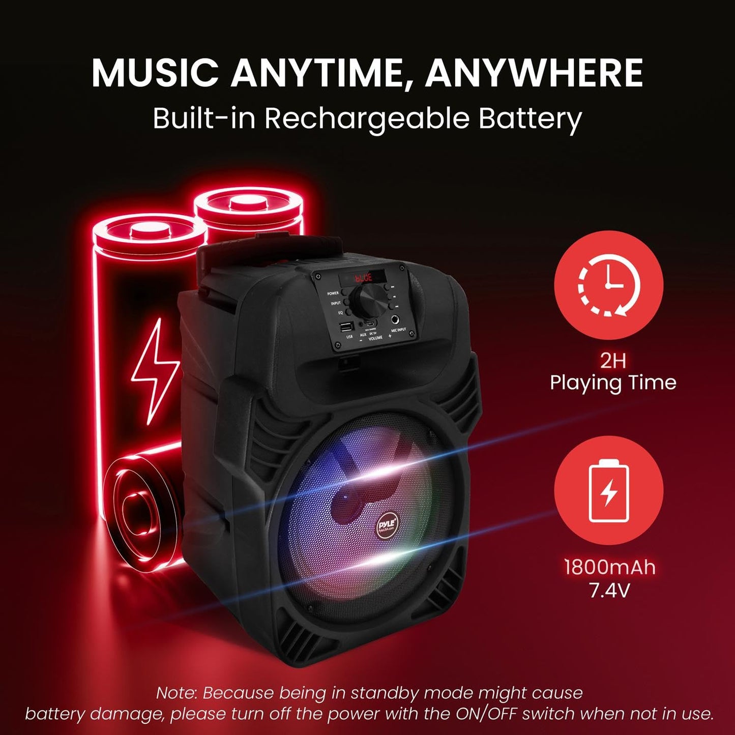Pyle PPHP844B 400 Watts Portable Indoor Outdoor Bluetooth Speaker System with Rechargeable Battery and Flashing Party Lights (2 Pack)