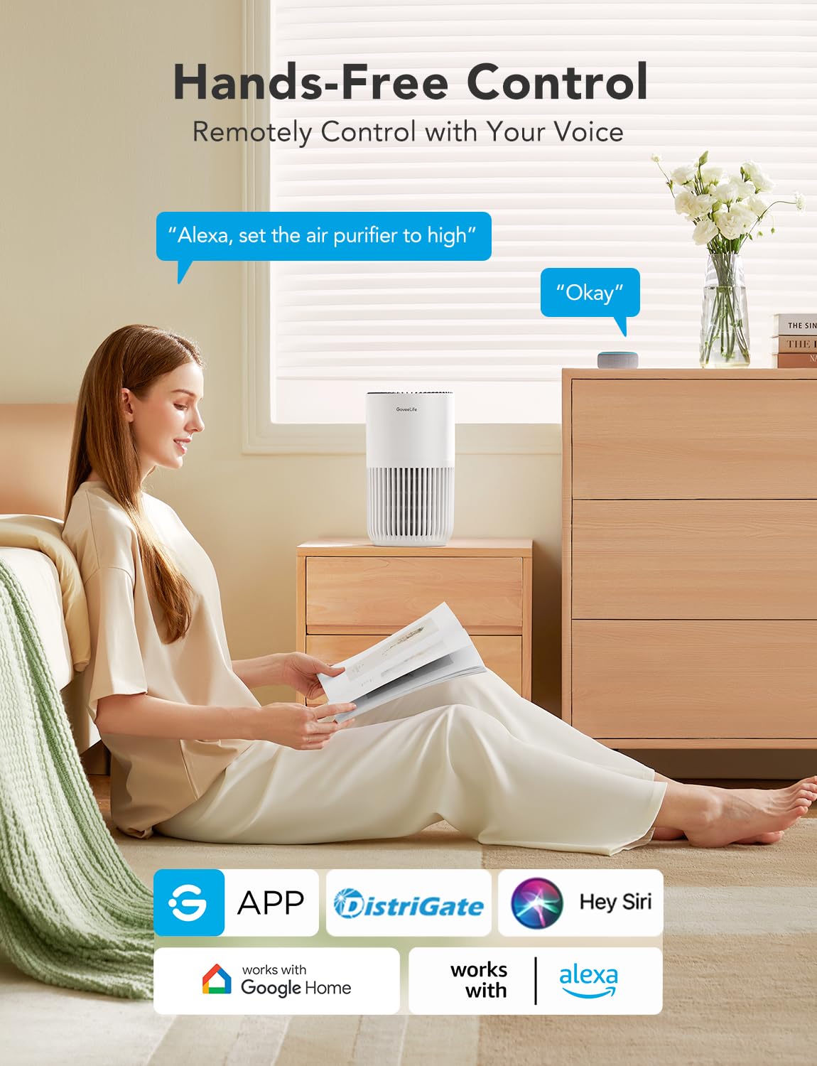 GoveeLife Smart Mini Air Purifier for Bedroom, with App & Alexa Control