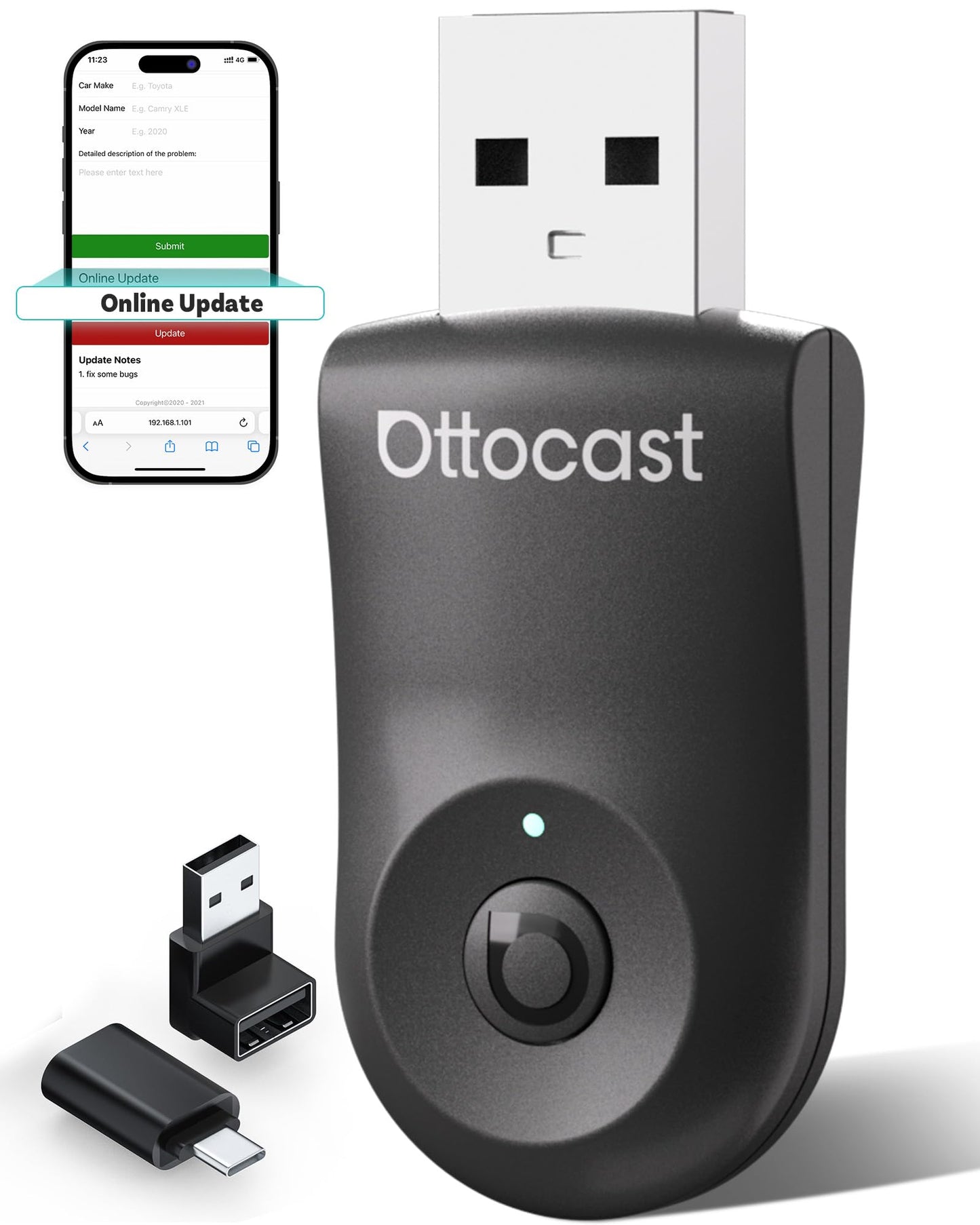 OTTOCAST Mini 2025 Wireless CarPlay & Android Auto 2-in-1 Adapter, Plug & Play, 5GHz WiFi, Auto Connect for iPhone & Android, Fits 98%+ OEM Wired