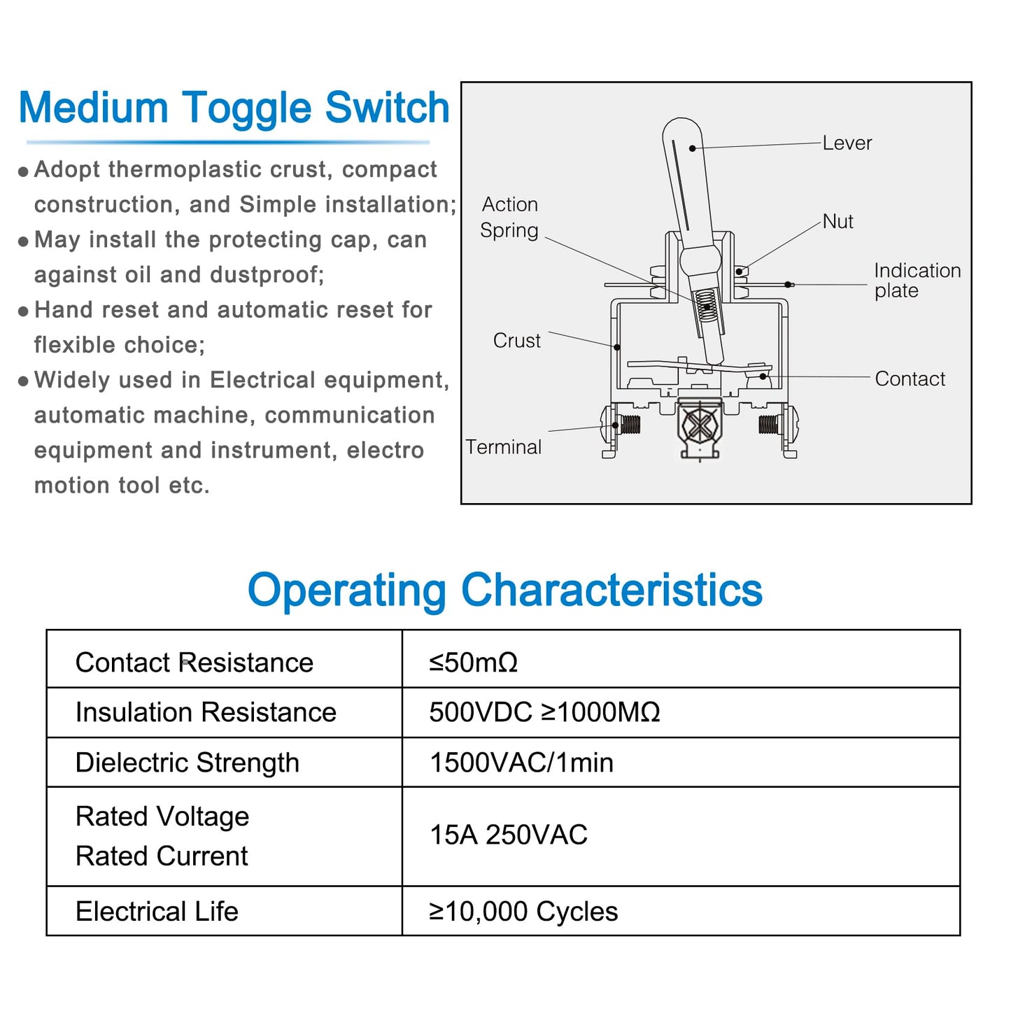 Heschen Metal Toggle Switch, KN3C-402, 4PDT, maintained, ON/ON 2 Position, 15A 250VAC, 10A 380VAC, CE