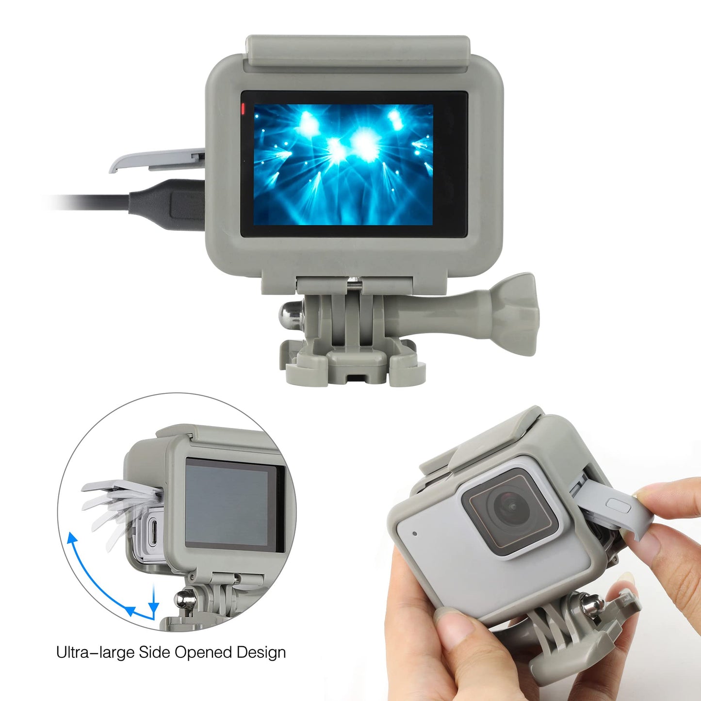 SOONSUN Frame Mount Housing Case for GoPro Hero 5 6 7 Black White Silver Hero 2018 Cameras Protective Housing with Buckle and Screw, All Slots Fully