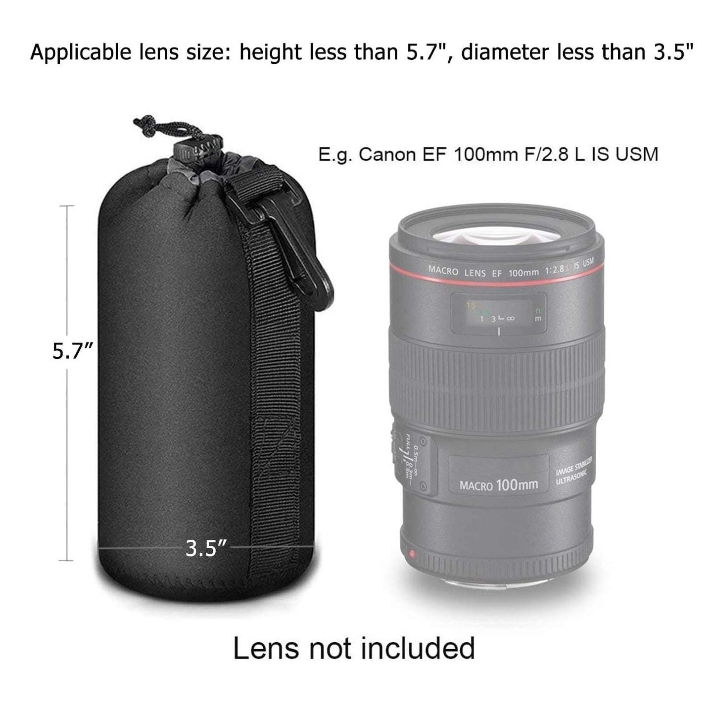Selens Protective Drawstring Neoprene DSLR Camera Lens Pouch Bag Compatible with Olympus Panasonic, Large Size(Black)