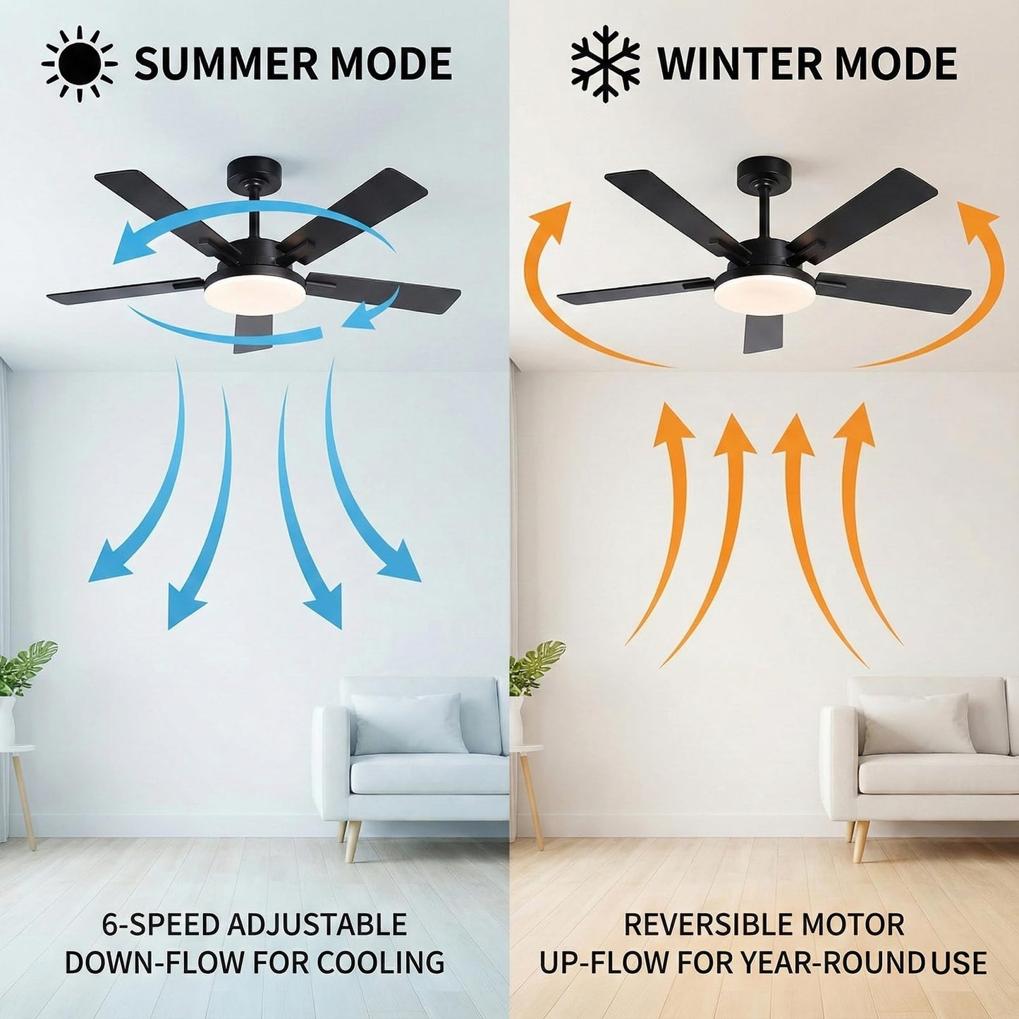 GLOVAO 52" Wood Ceiling Fan with Light, Black/Walnut