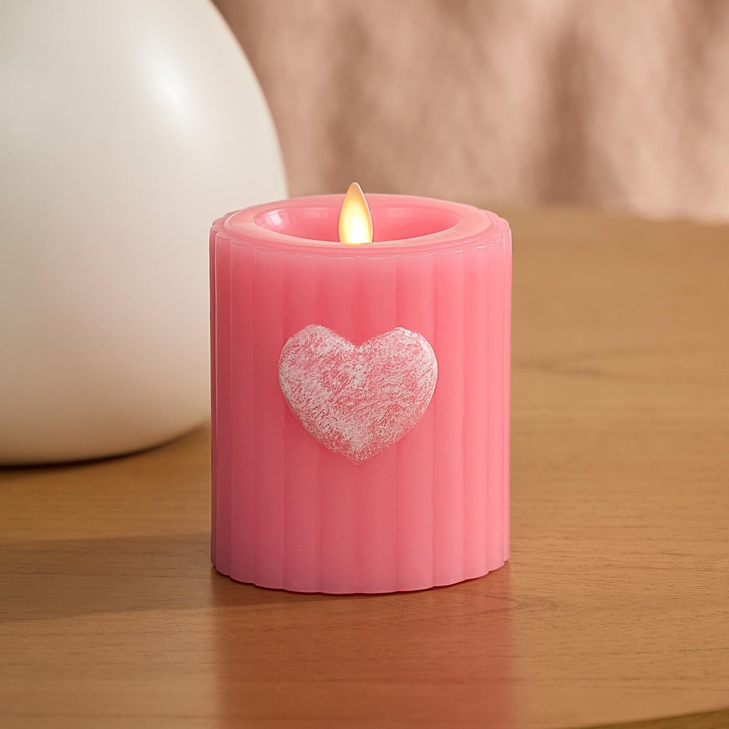 Luminara Flickering Flameless 3.7" x 4.5" Pillar Candle, Battery Operated Remote Ready (Sold Separately) & Timer Function, LED Light, Ribbed Real Pink
