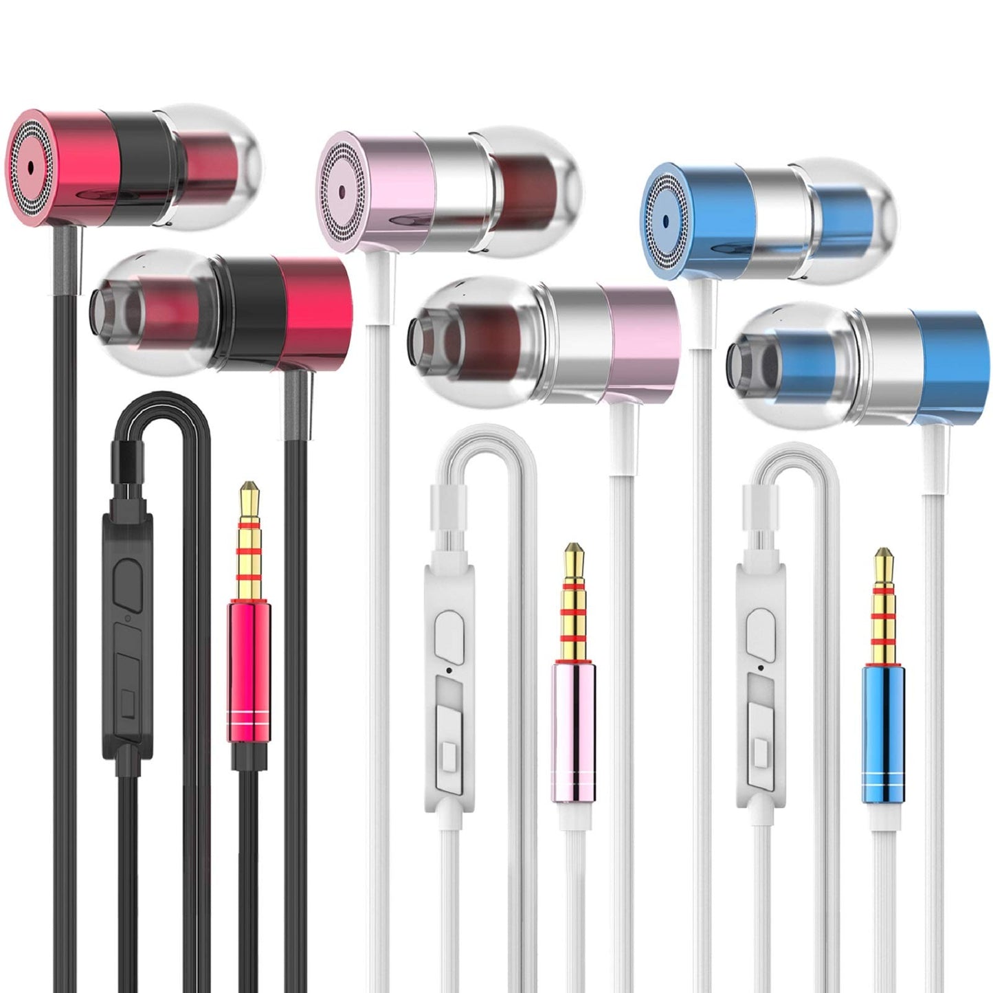 YNR 3 Pairs Metal Wired Earbuds with Microphone & Volume Control, in Ear Earphones for School, Noise Islating, for 3.5mm Jack iPhone iPad iPod…