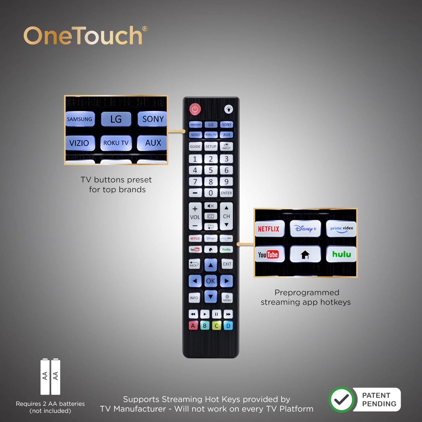 UltraPro Backlit OneTouch Universal Remote Control, Replacement TV Remote for Samsung, LG TV Remote, Vizio, Sony, Roku and More, Easiest Setup Ever
