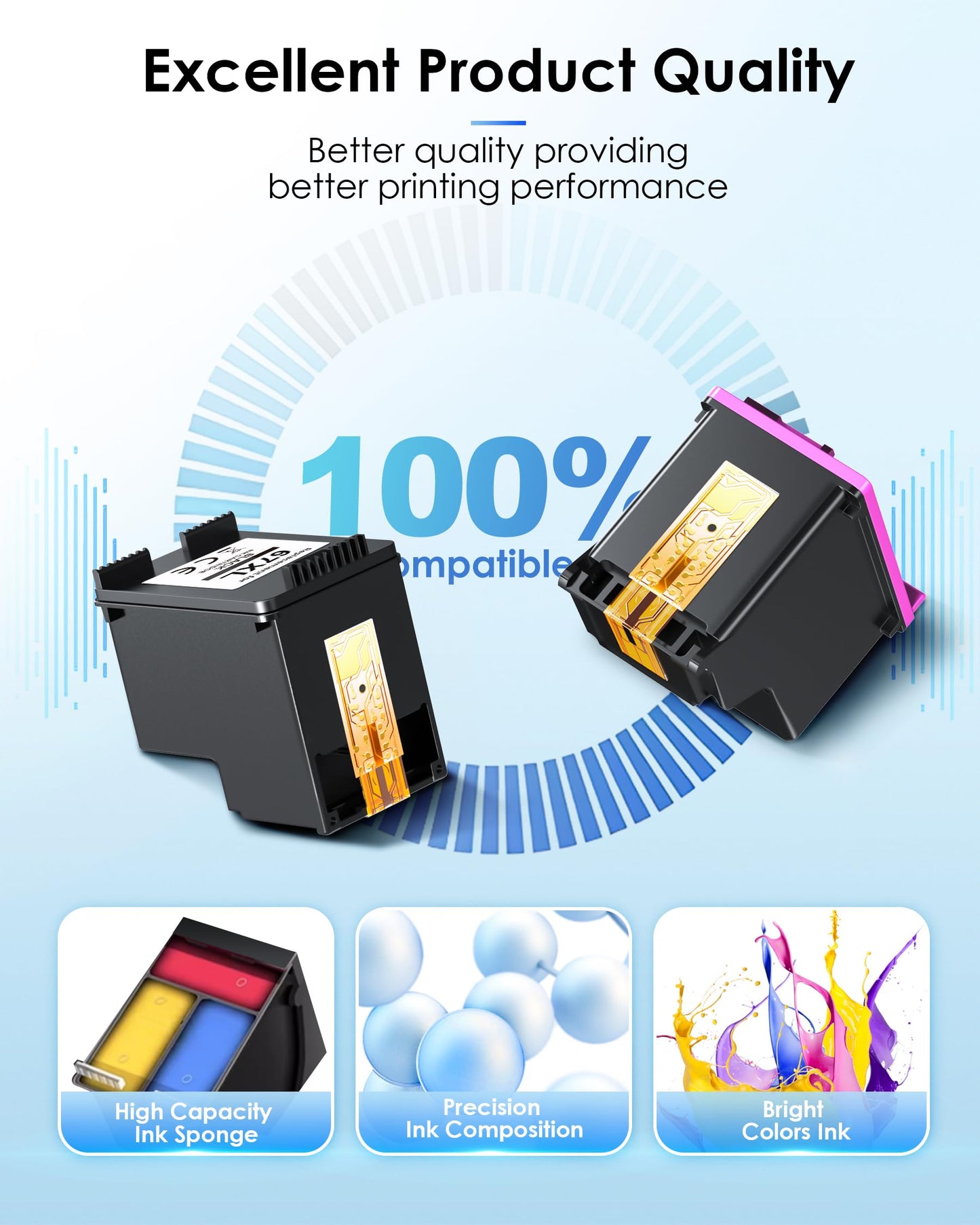 67XL Ink Cartridges Black/Color Combo Pack Replacement for HP Ink 67 67XL Printer Ink Works for HP DeskJet 2855e 2800e 2755e 2827e 4255e 4227e 4155e