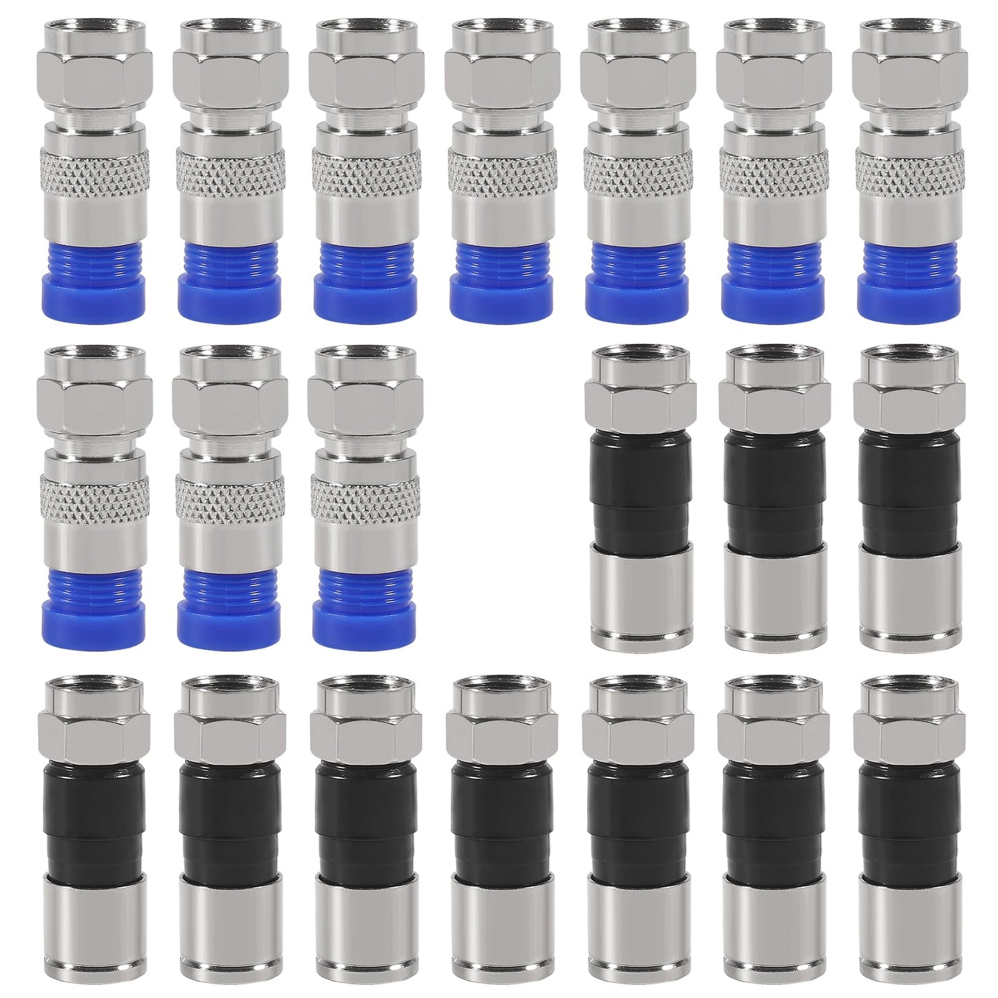 20pcs RG6 Compression Connector Coaxial Cable Connectors Straight Antenna Coax Adapter(Black+Blue)