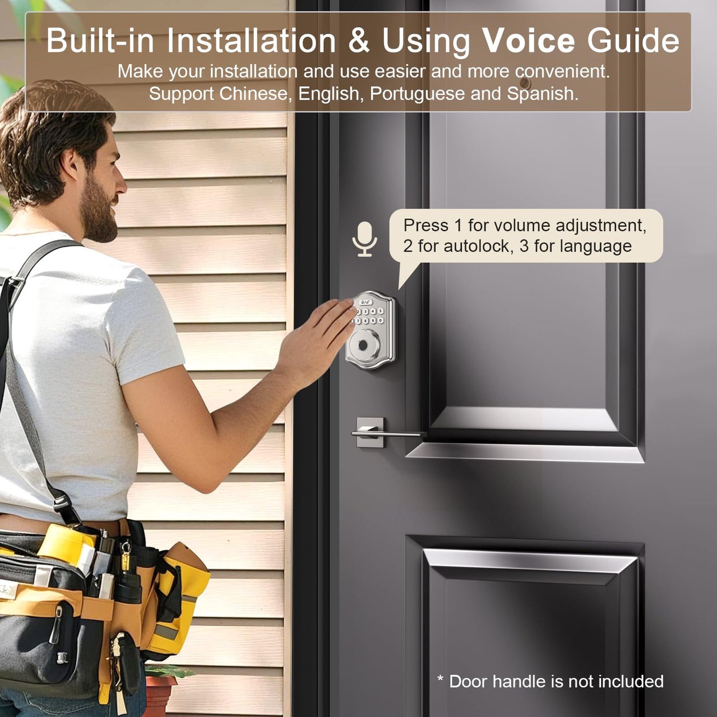 52HZ Fingerprint Door Lock, Keyless Entry Door Lock with Code, Voice Guidance Electronic Keypad Deadbolt Smart Locks for Front Door, Anti-Peeping