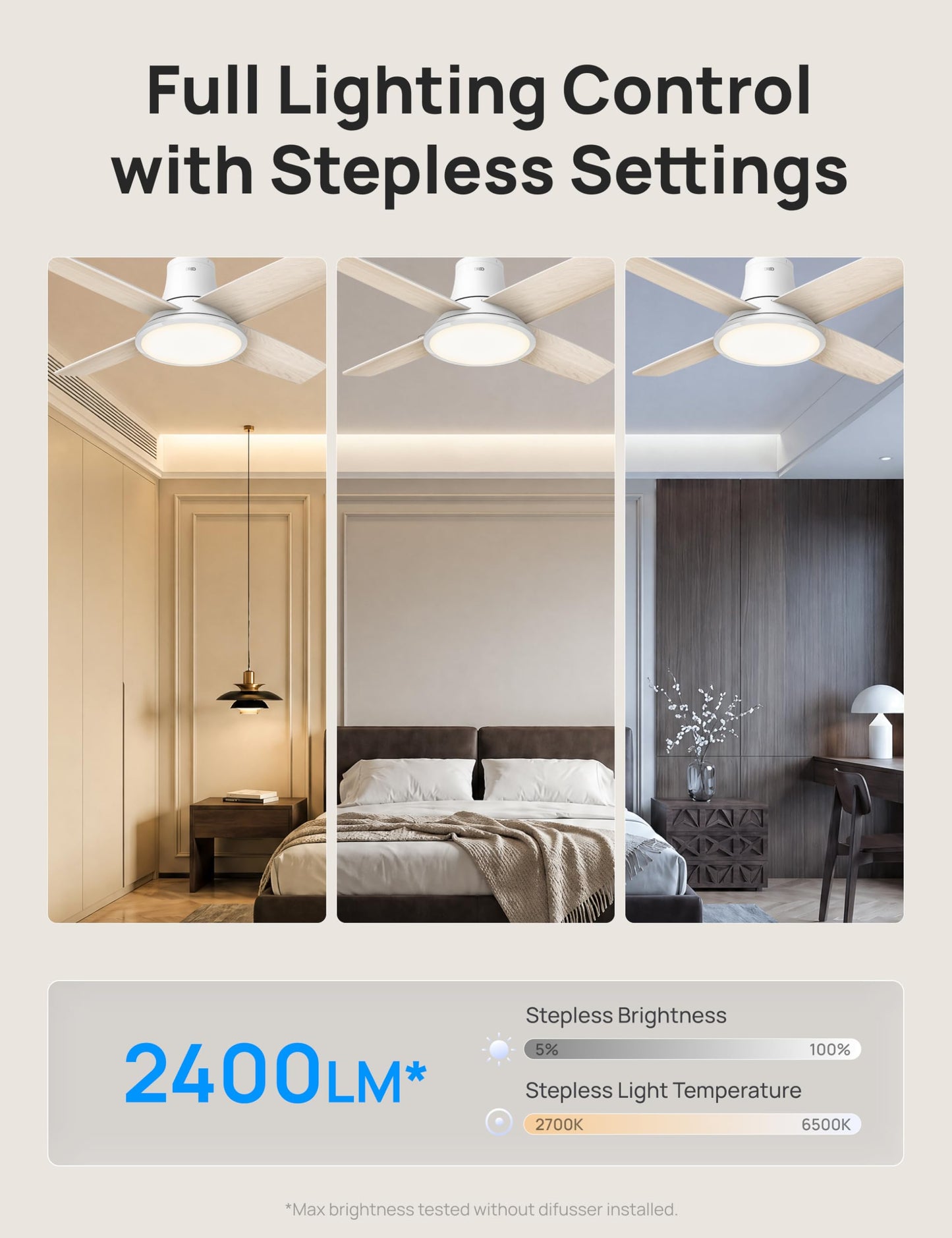 DREO Ceiling Fans with Lights 44'', RGBIC Flush Mount Smart Ceiling Fan