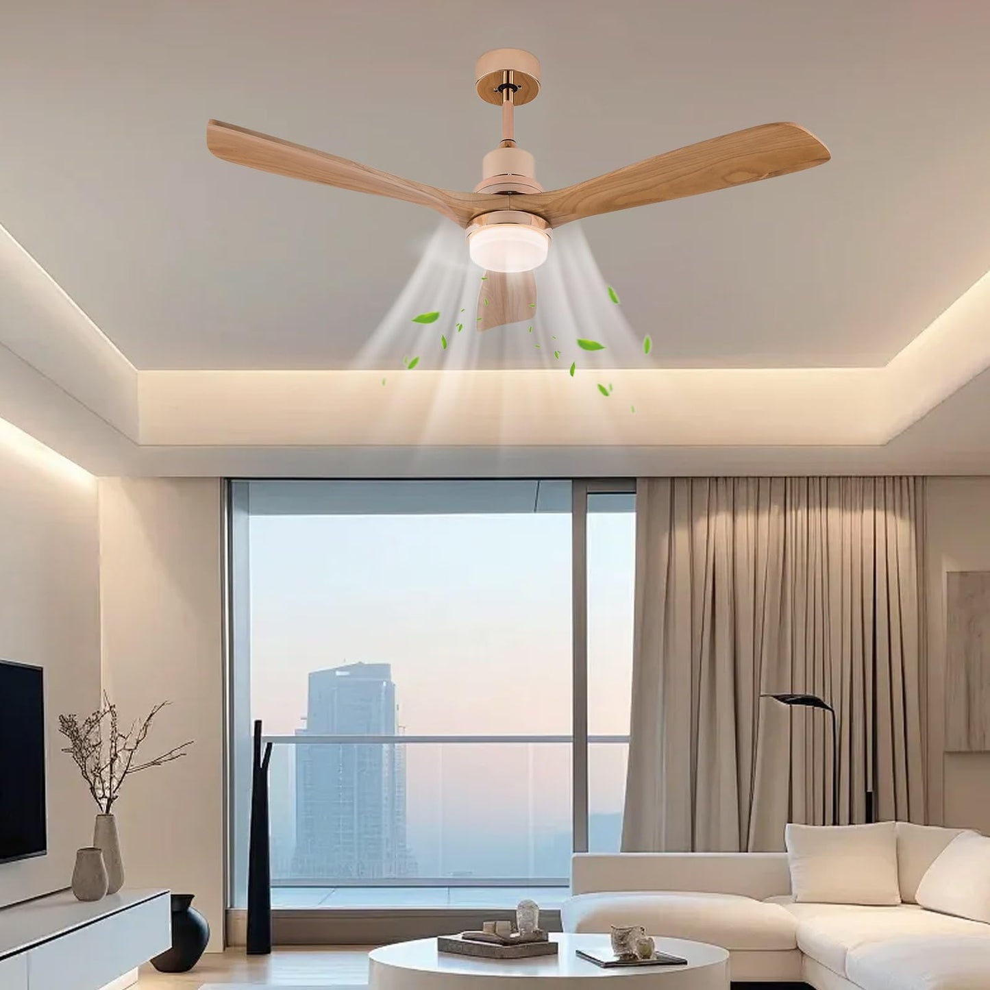 Tiozuiu 48 Inch Smart Ceiling Fan, Indoor/Outdoor Ceiling Fans with LED Lights (Warm, Warm White, White) and Remote, 6-Speed Timing Low Noise, Modern