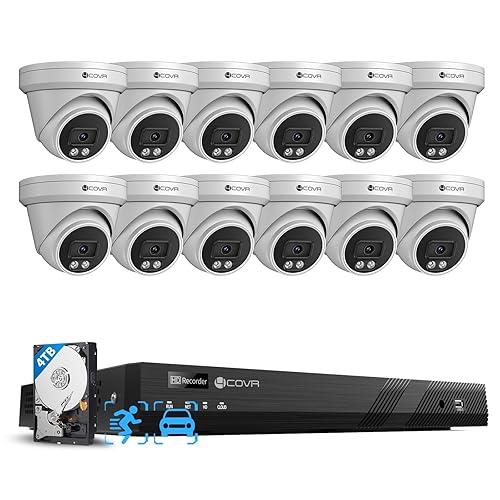 4COVR 16 Channel PoE Security Camera System, AI Human Vehicle Detection & Remote Access, 12Pcs 5MP Wired Commercial Dome IP Camera IP67, 8MP NVR 4TB
