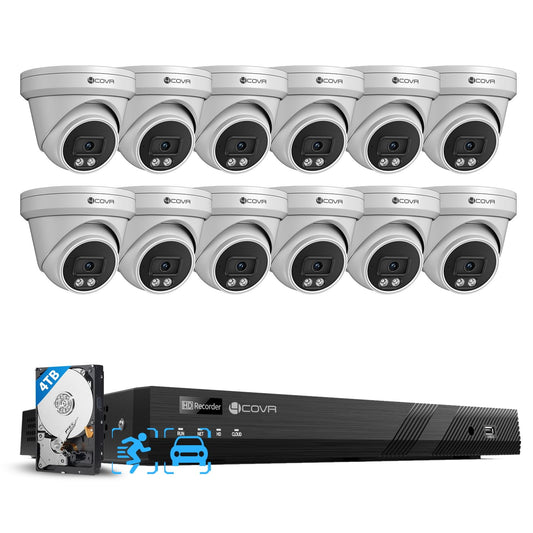 4COVR 16 Channel PoE Security Camera System, AI Human Vehicle Detection & Remote Access, 12Pcs 5MP Wired Commercial Dome IP Camera IP67, 8MP NVR 4TB