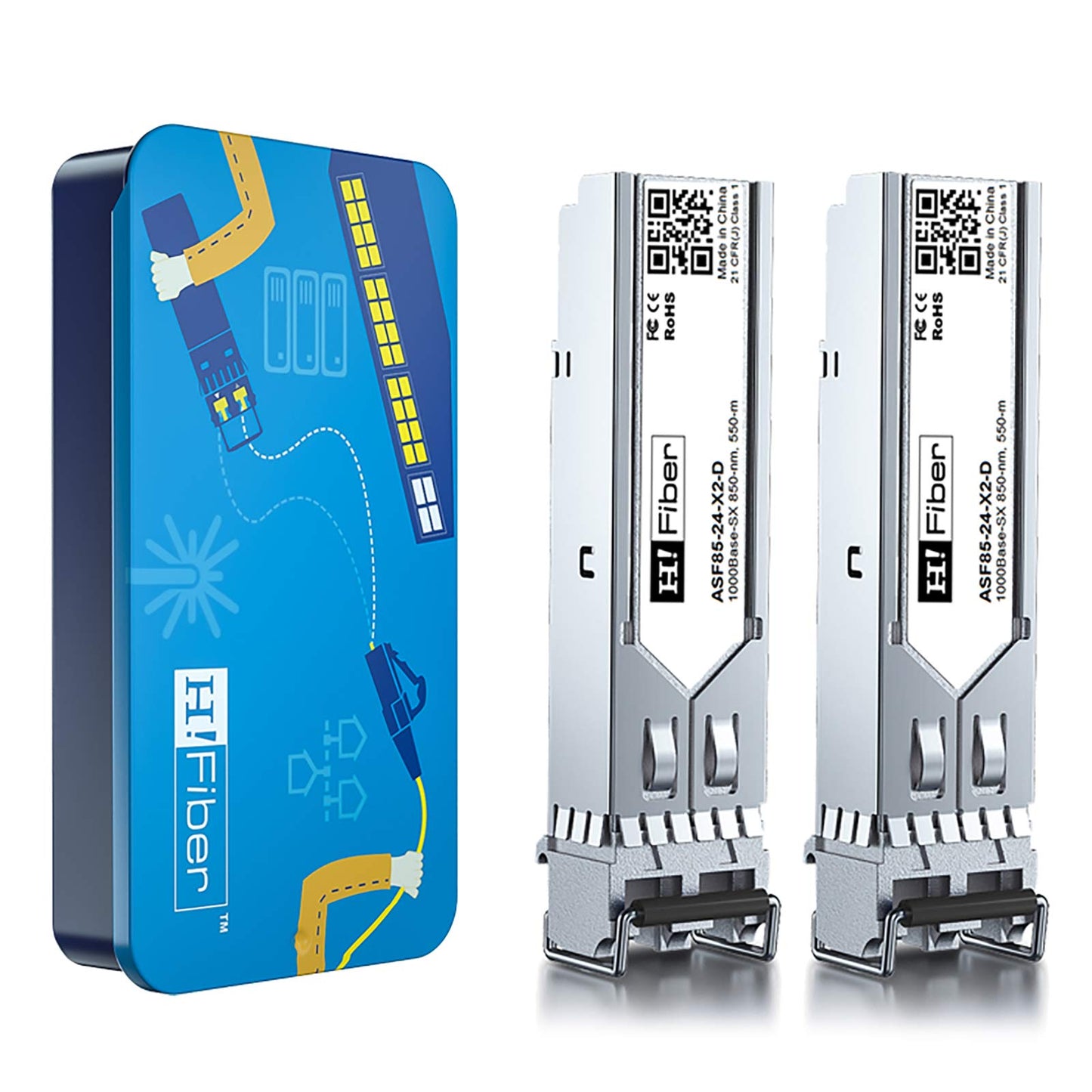 H!Fiber 2 Pack 1Gb Multi Mode SFP LC Module, 1000Base-SX SFP Fiber Transceiver, for Cisco GLC-SX-MMD, Ubiquiti UniFi UF-MM-1G, Mikrotik, Fortinet