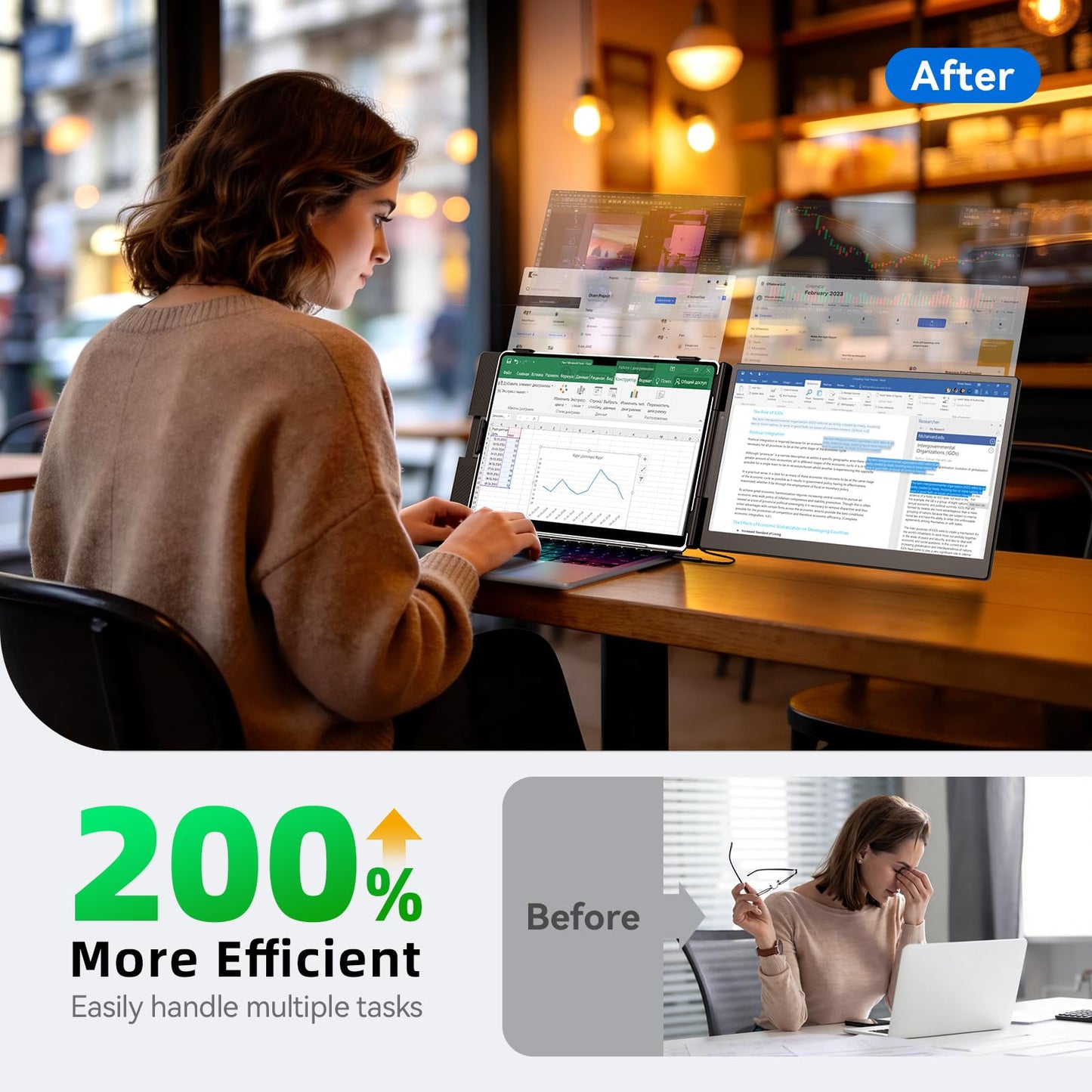DZVW Laptop Screen Extender 14", FHD 1080P Portable Monitor for Laptop, Light Monitor Extender Plug&Play, IPS Display Computer Monitor for Laptop