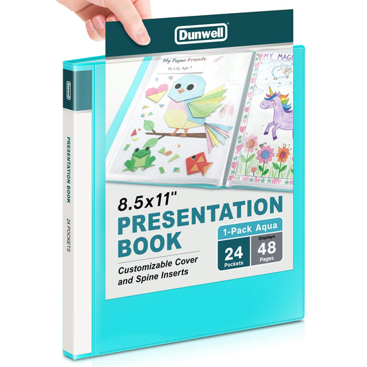 Dunwell Binder with Plastic Sleeves 24-Pocket (4 Pack, Aqua) - Presentation Book, 8.5 x 11 Portfolio Folder with Clear Sheet Protectors, Displays 48
