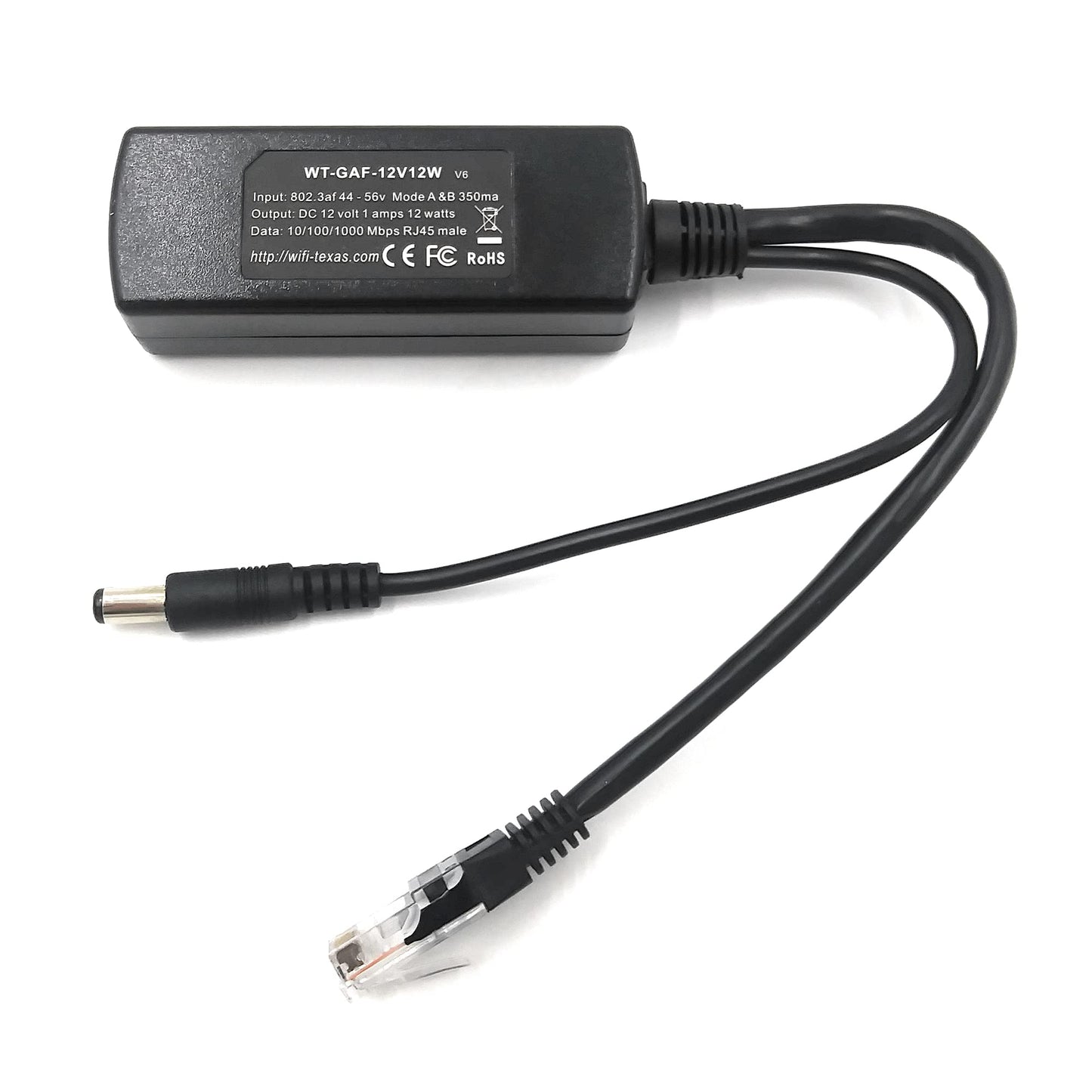PoE Texas IEEE 802.3af 12v Splitter - Power Over Ethernet Single PoE Splitter 12v 12w Gigabit Data - Active Opto-Isolated Protection for 12 Volt DC