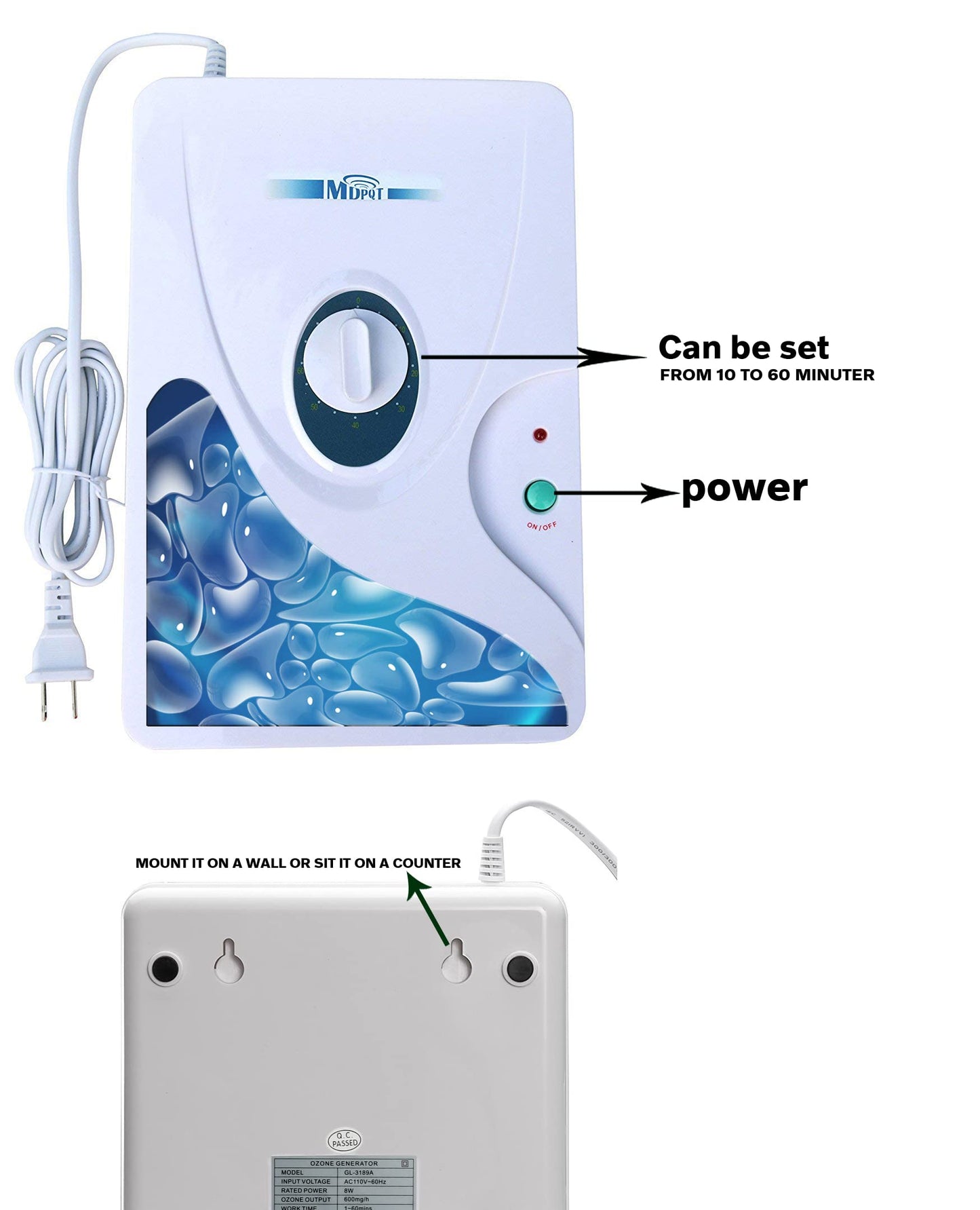 Ozone Generator Air Purifier Ozone Output 600mg/h white