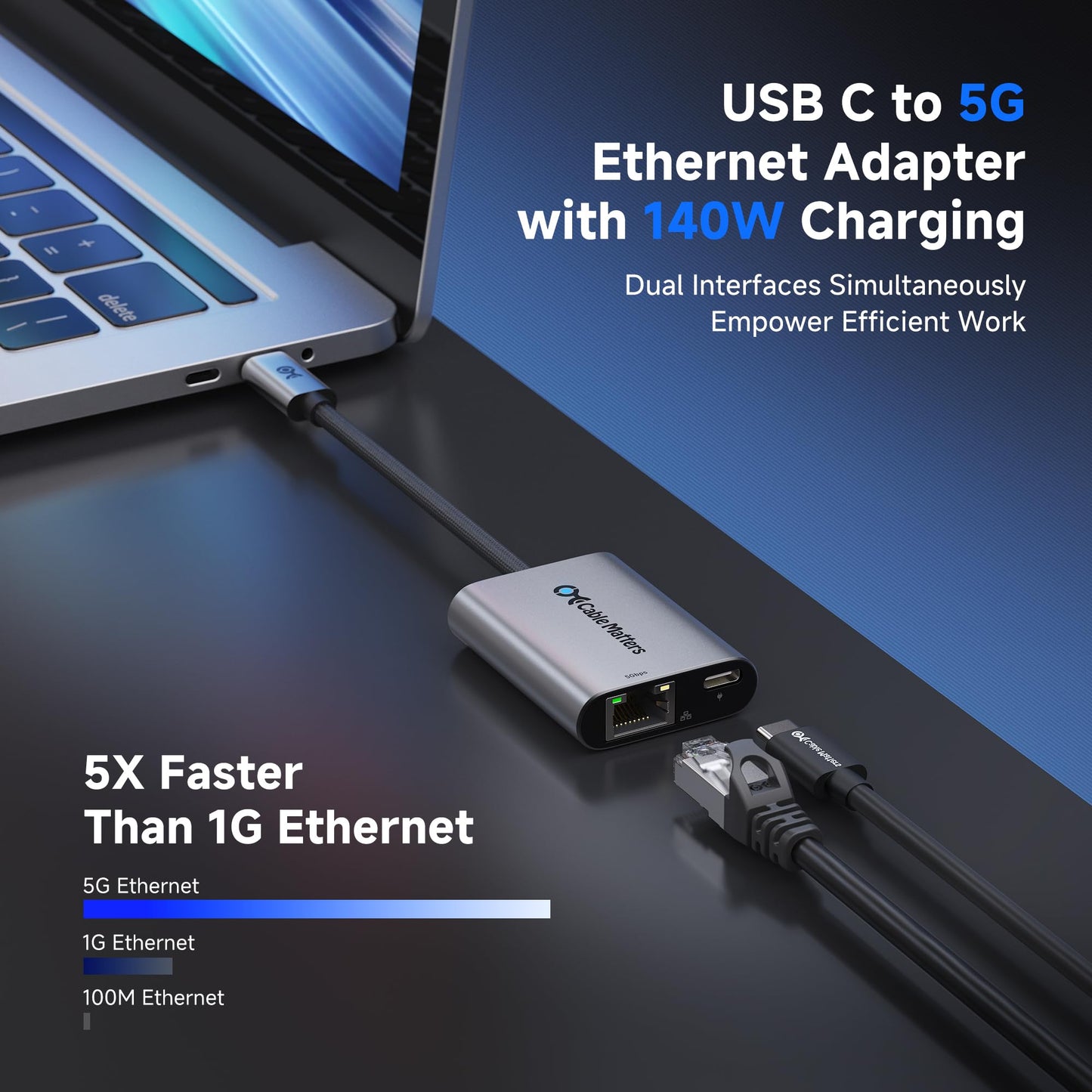 Cable Matters USB C to 5Gb Ethernet Adapter with 140W Charging
