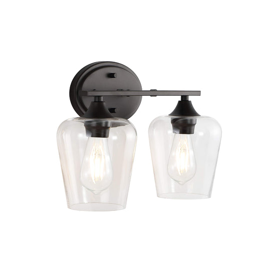JONATHAN Y 15.75" Oil Rubbed Bronze 2-Light Farmhouse Rustic LED Vanity Light Sconce, Clear Glass Shade, Vintage Indoor Fixture for Bathroom Mirror