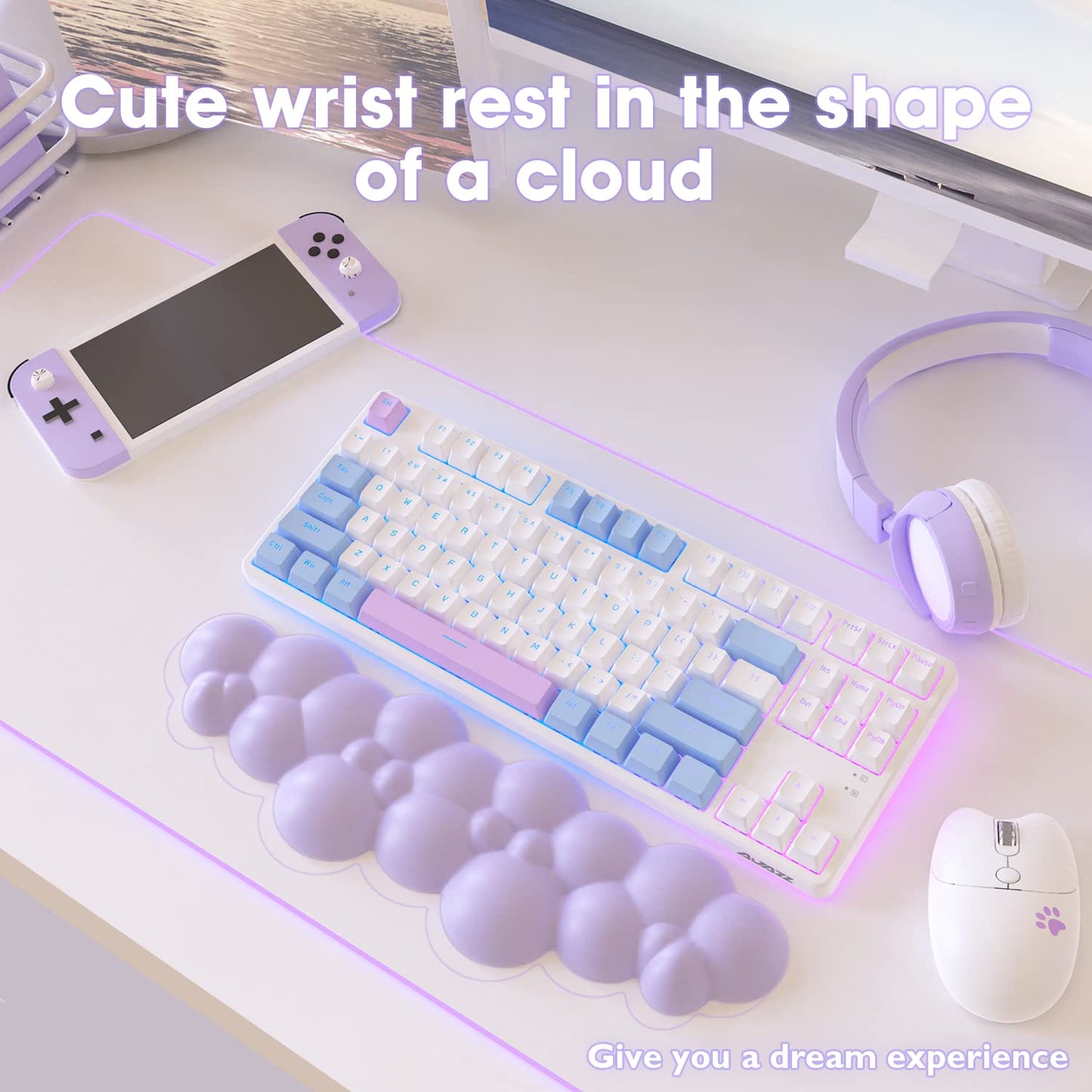 MANBASNAKE Keyboard Cloud Wrist Rest,PU High Density Memory Foam with Non-Slip Base for Typing Pain Relief,Ergonomic Keyboard Pad with Wrist Support