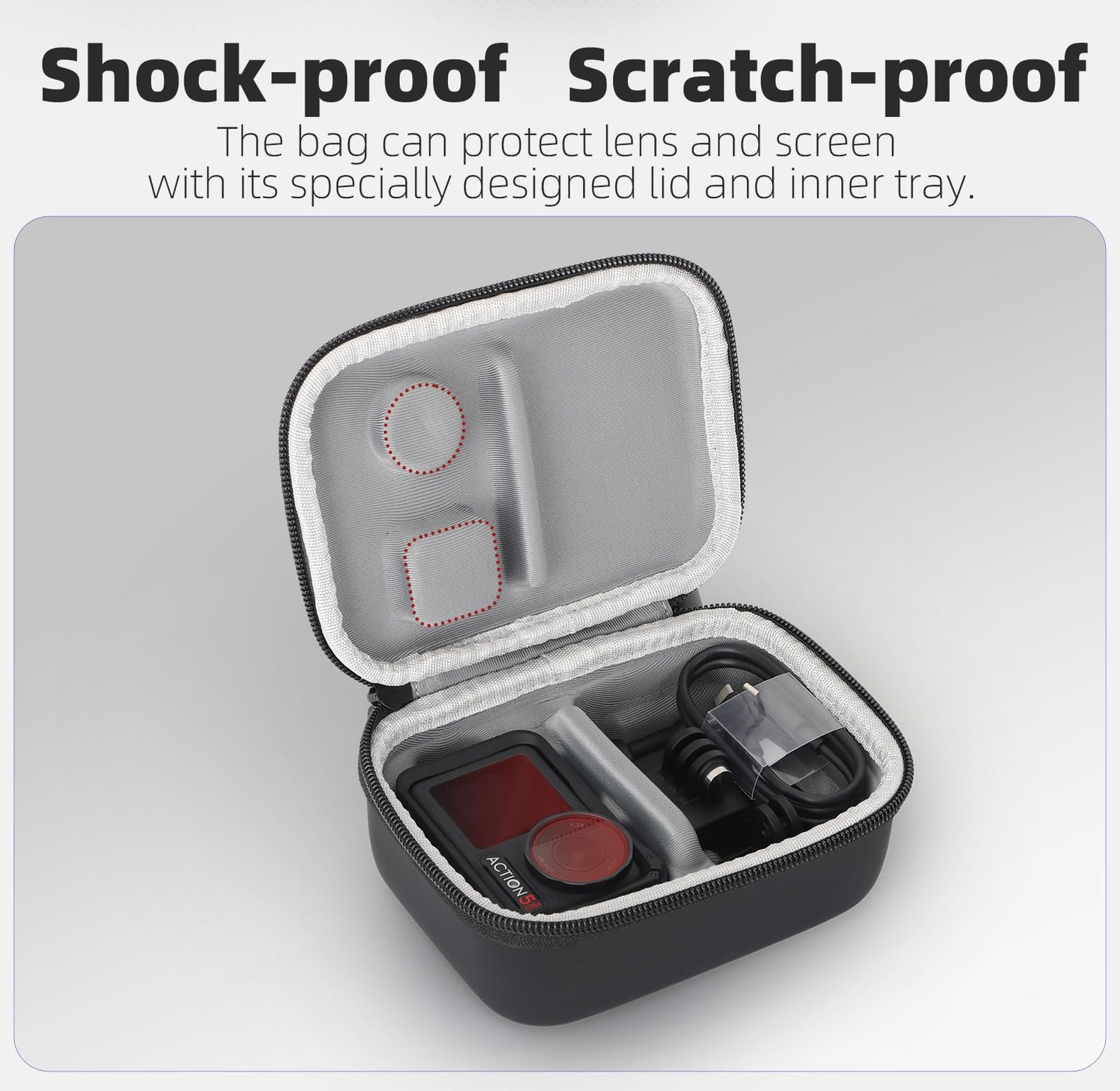 FSIDIWT Carrying Case for DJI Osmo Action 5 Pro/4/3, Portable PU Storage Travel Bag for DJI Osmo Action 5 Pro/4/3 Accessories (Black)