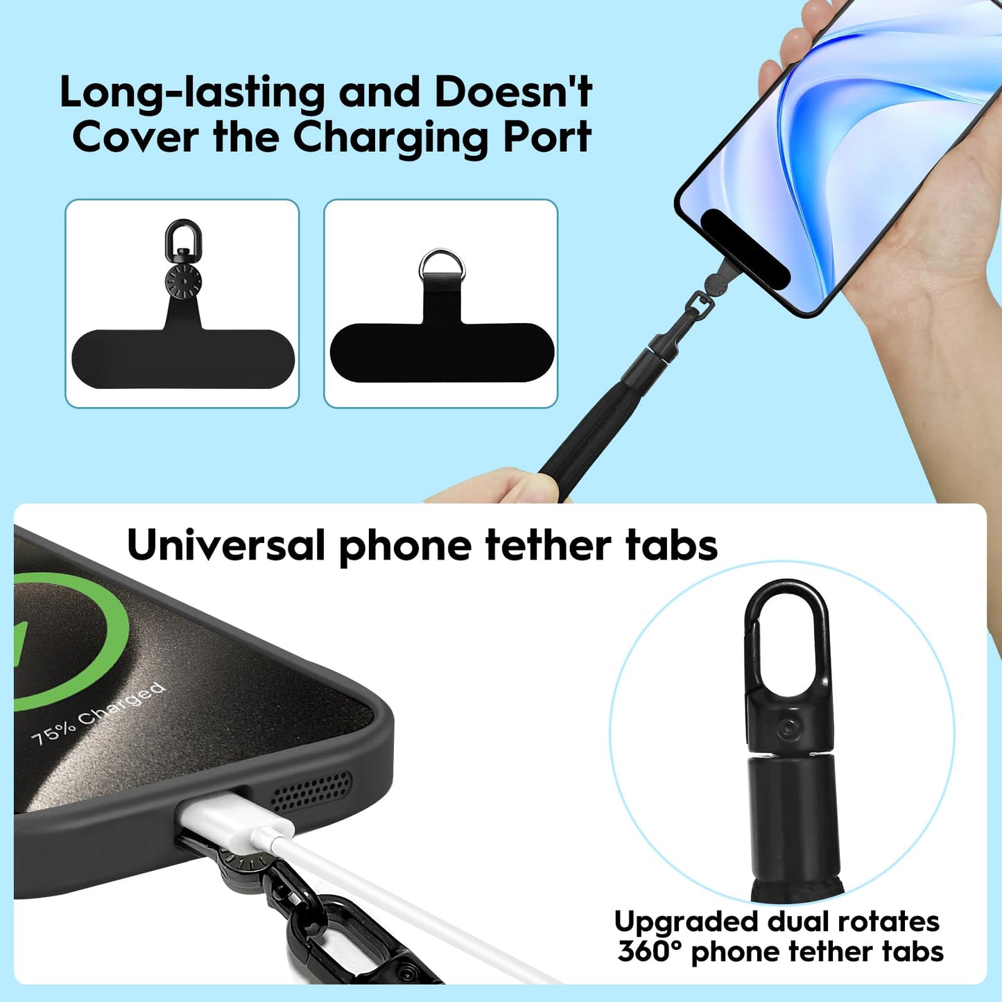 PHULWEL Hand Wrist Strap Lanyard, Universal Cell Phone Lanyard Patch Rotatable 360° Compatible with iPhone & Other Smartphones, Phone Strap for Women