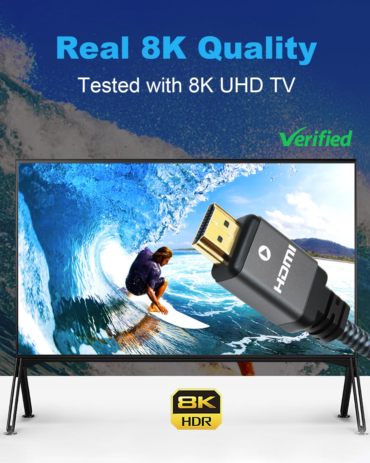 Yauhody 8K HDMI Cable 6.6ft (3 Pack), 48Gbps High Speed HDMI 2.1 Cable Durable Nylon Braided HDMI Cord 3 Pack, Supports 8K 60Hz 4K 120Hz 144Hz 3D