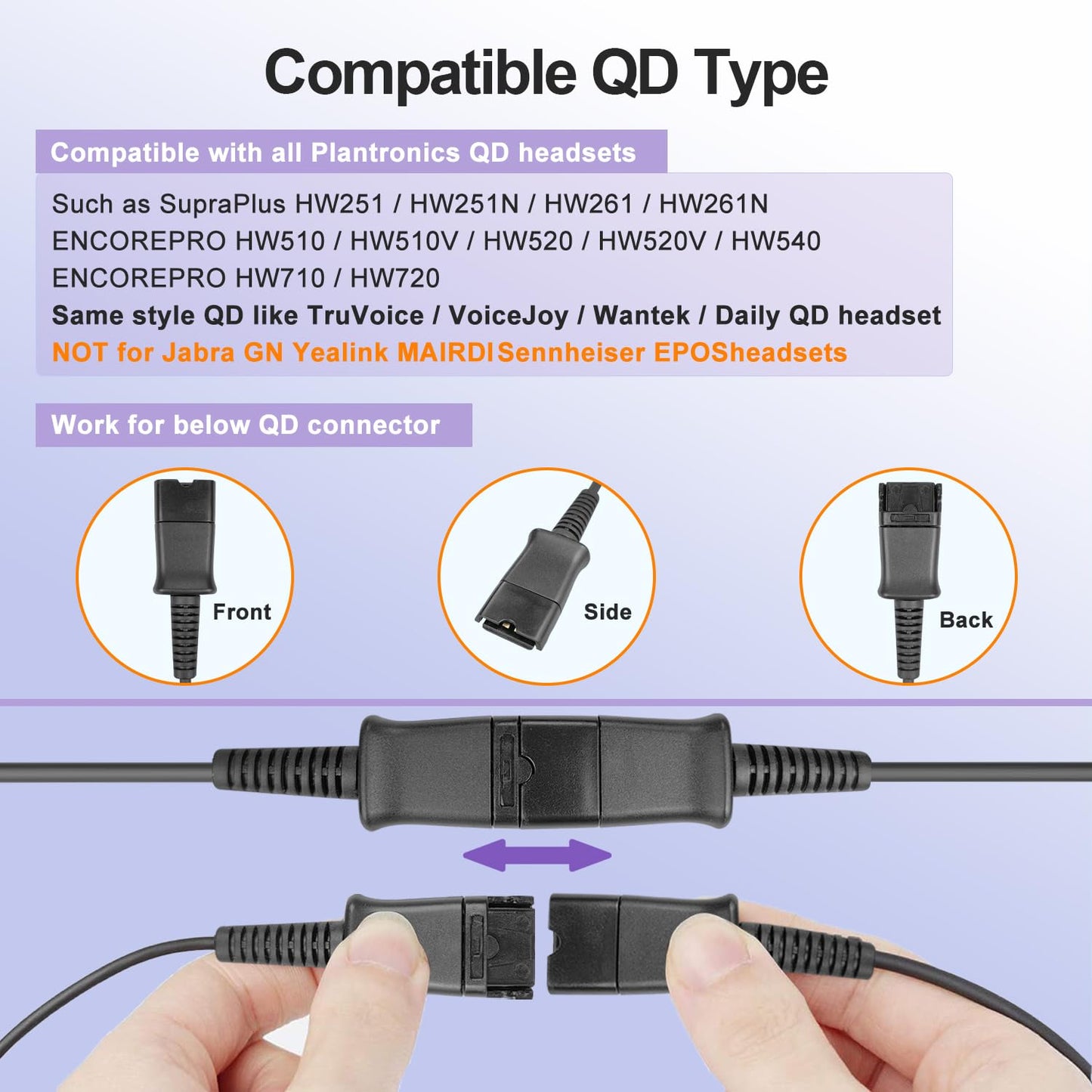 U10 Headset Adapter RJ9 Cable for Plantronics QD Quick Disconnect Headsets Wired to RJ9 Telephone Headset Cord Compatible with Cisco IP Phone 8851