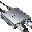 WARRKY Ethernet Splitter 1 to 2, 1000Mbps High Speed LAN Splitter, [0.55inch Ultra Slim, Integrally Molded Aluminum Case] Gigabit Ethernet Switch 2
