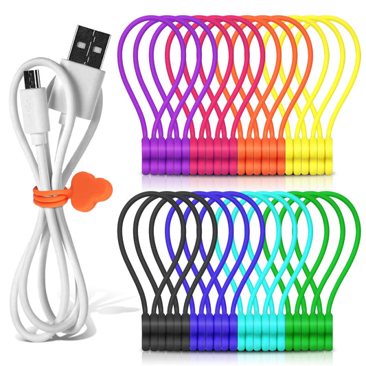 Reusable Magnetic Cable Organizer Twist Ties,24Pcs Cord Management Organizer Travel For Bundling And Organizing Cables Bookmark Fridge Magnet Silicone