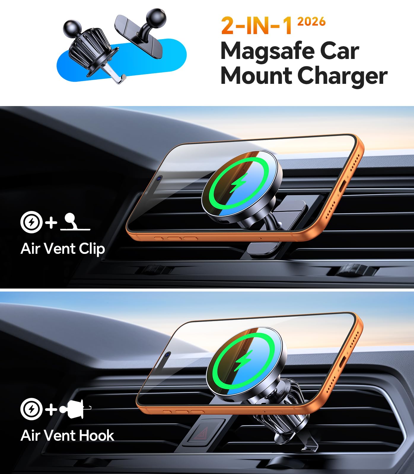 Kaistyle for MagSafe Car Mount Charger?Stronger Magnets?Magnetic Wireless Car Charger with Dashboard Pad Mounting Phone Holders for Your Car