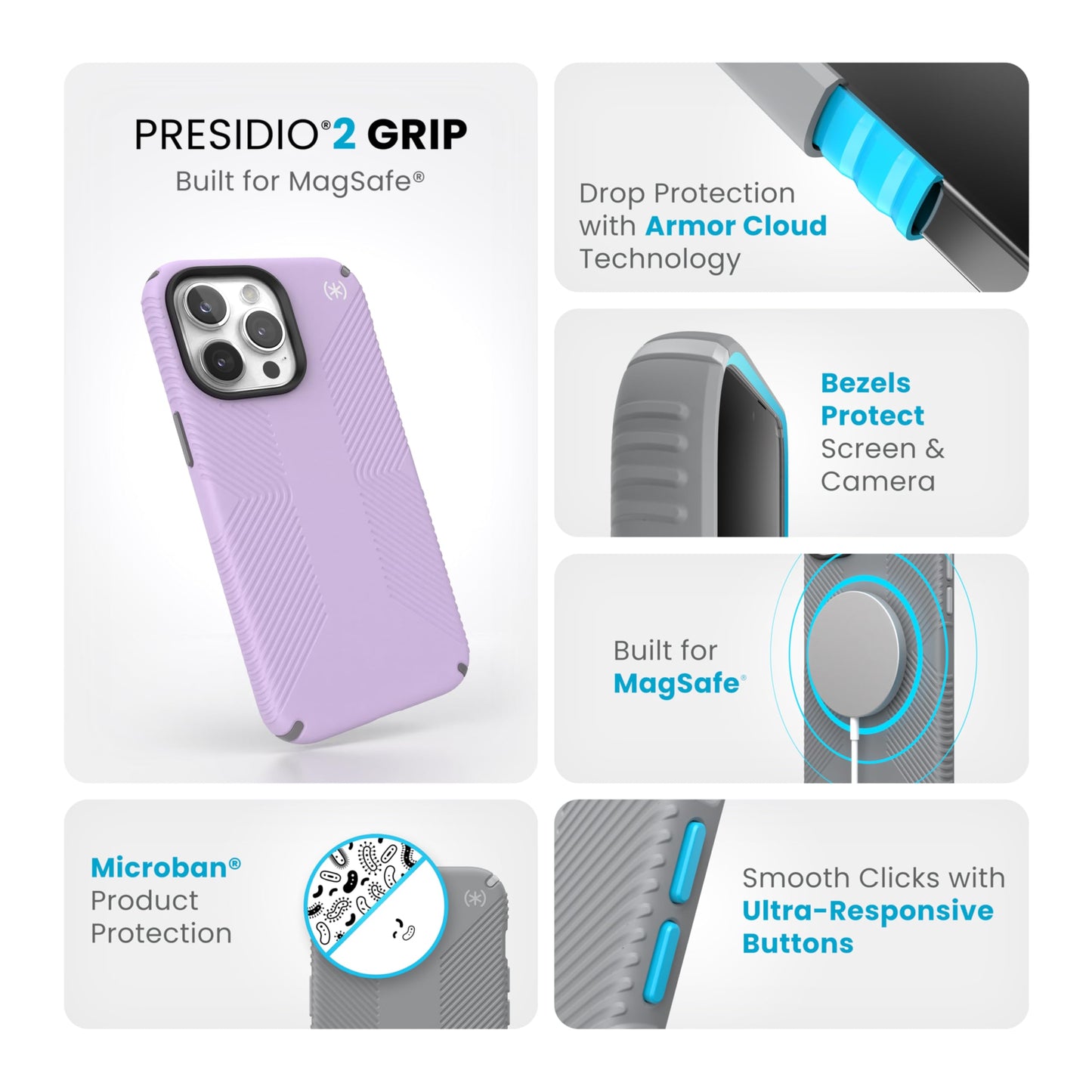 Speck iPhone 15 Pro Max Case - Built for MagSafe, Drop Protection Grip - Scratch Resistant, Soft Touch, 6.7 Inch Phone Case - Presidio2 Grip Spring