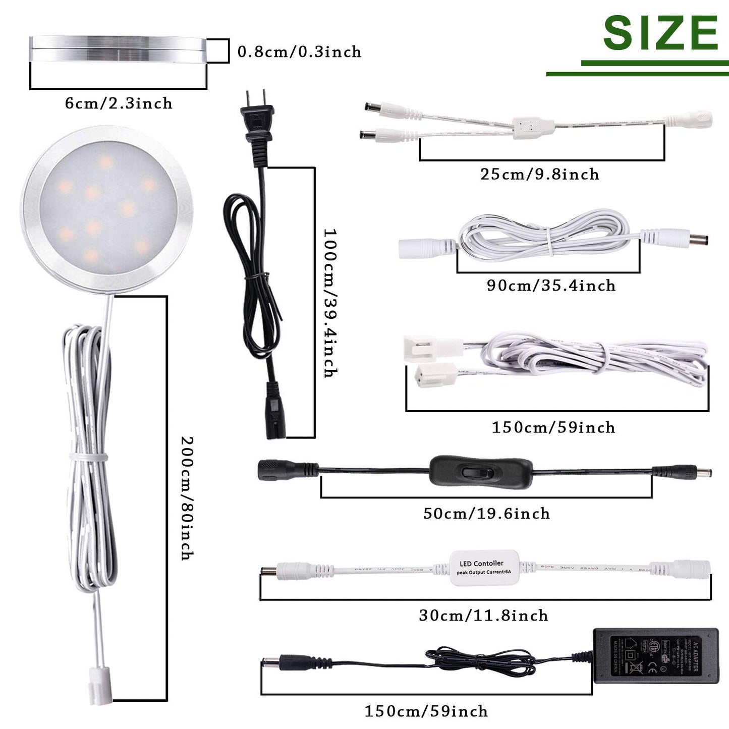 AIBOO Under Cabinet Lighting Kit, Plug in LED Puck Lights with Wireless Dimmable RF Remote Control,12v Stick on Lights for Kitchen Counter, Closet