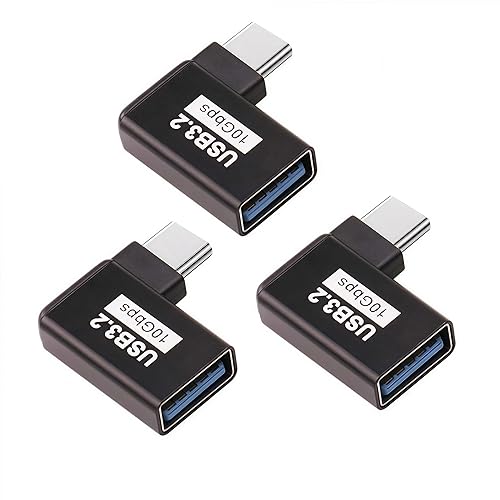[90° Angle / 10Gbps] USB 3.2 to USB C OTG Adapter, USB C Male to USB Femal Converter for MacBook Pro 2020, iPad Pro 2020, Samsung Notebook 9, Dell…