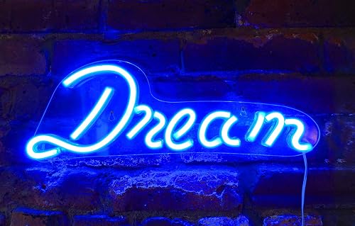 Isaac Jacobs 17" by 6" inch LED Neon Blue “Dream” Wall Sign For Cool Light, Wall Art, Bedroom Decorations, Home Accessories, Party, and Holiday Decor