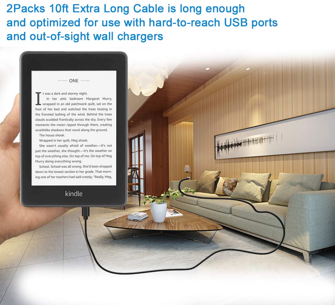 Fast Charger for Amazon Fire Tablet,2Pack 10Ft Long Micro USB Cable USB C Charging Wire for Kindle Paperwhite,Charger Cord for All Generation Fire HD