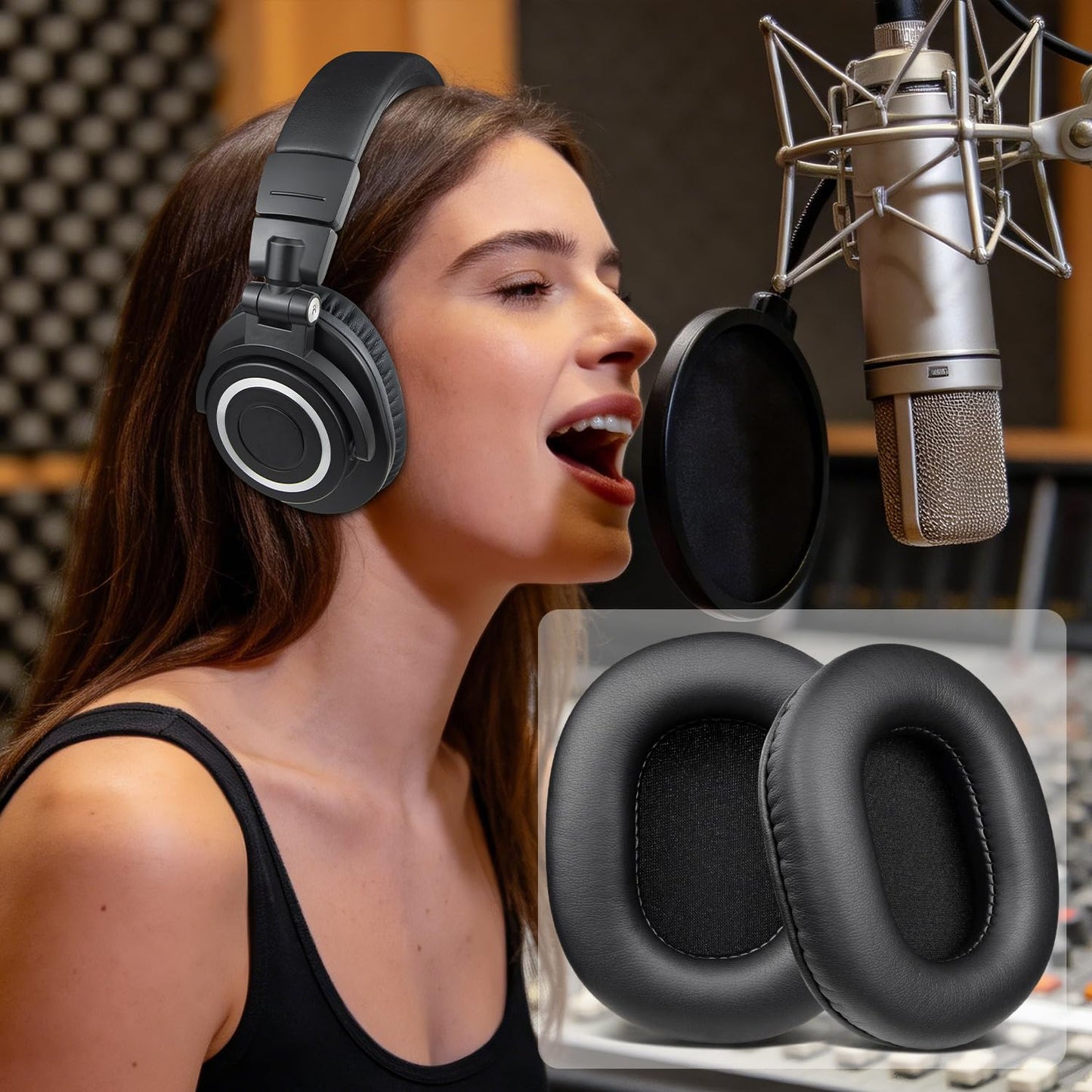 SOULWIT Earpads for Audio Technica ATH M50X M50XBT M50RD M40X M30X M20X MSR7 SX1 Monitor Headphones, Ear Pads Cushions with Softer Protein Leather