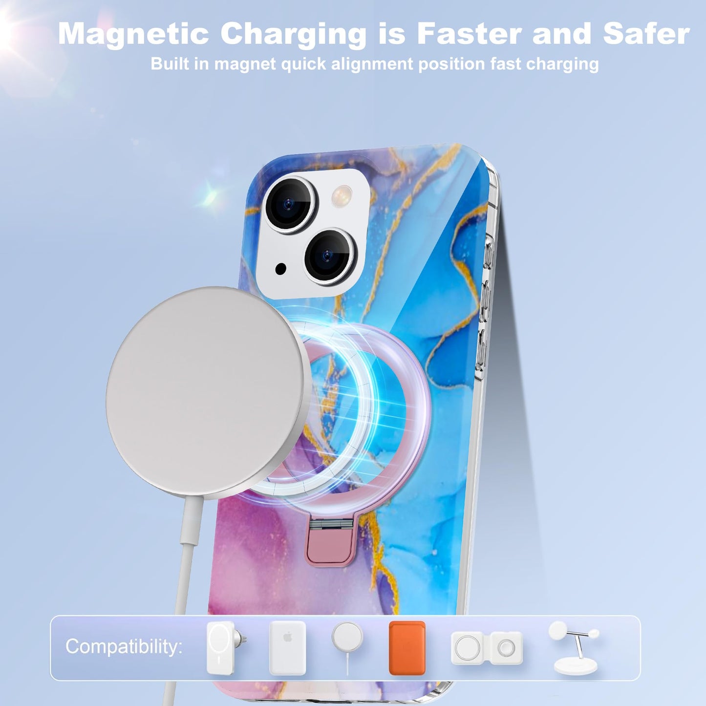 ETPESOK Compatible with iPhone 15 Plus Case Marble Pattern with Magnetic Ring Stand [Compatible with Mag-Safe] TPU Protective Phone Case for iPhone 15