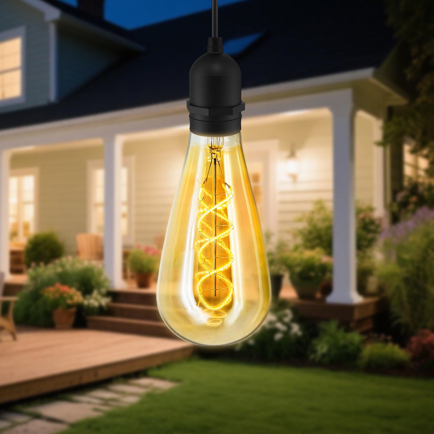 Solar-Powered Edison Hanging Lanterns - Vintage Amber Glass, IP65 Waterproof, Warm White 8-12H Outdoor Lighting for Patio & Garden