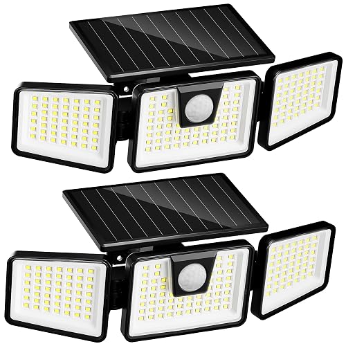INCX Solar Lights Outdoor Waterproof, 3000 LM 156 LED Motion Sensor Outdoor Lights, 3 Heads Solar Powered Security Flood Light Motion Detected