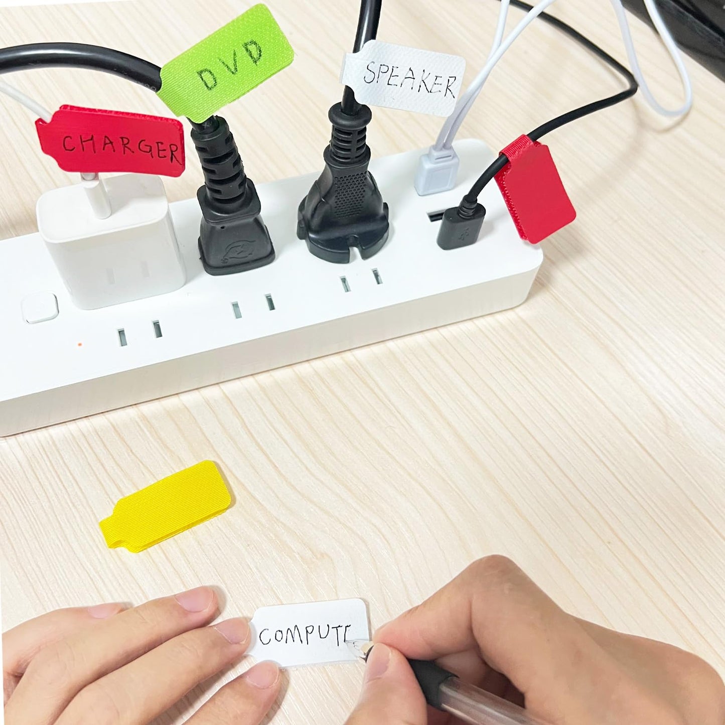 TOPNI 100 Pcs Multicolor Write On Cable Labels & Reusable Fastening Cable Ties Set for Cable Management in Home Office
